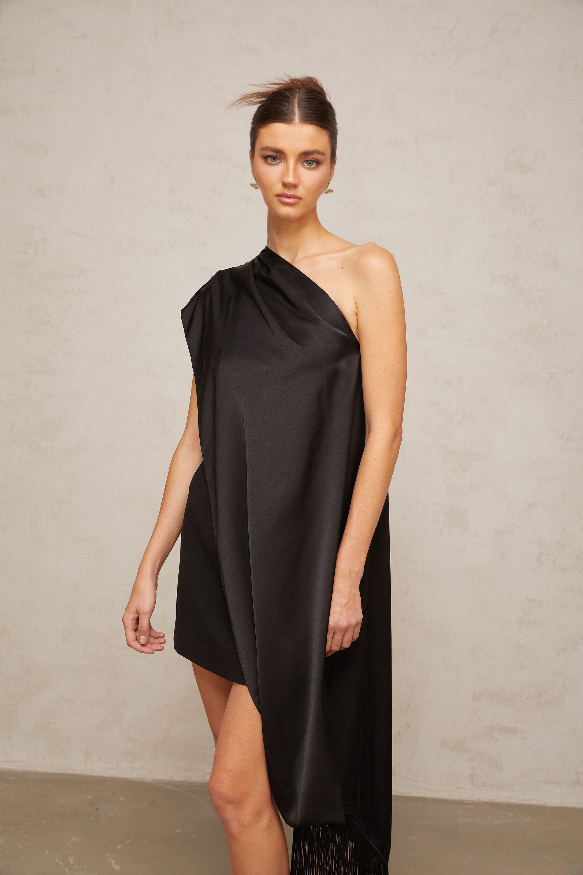 Valentine black one-shoulder mini dress
