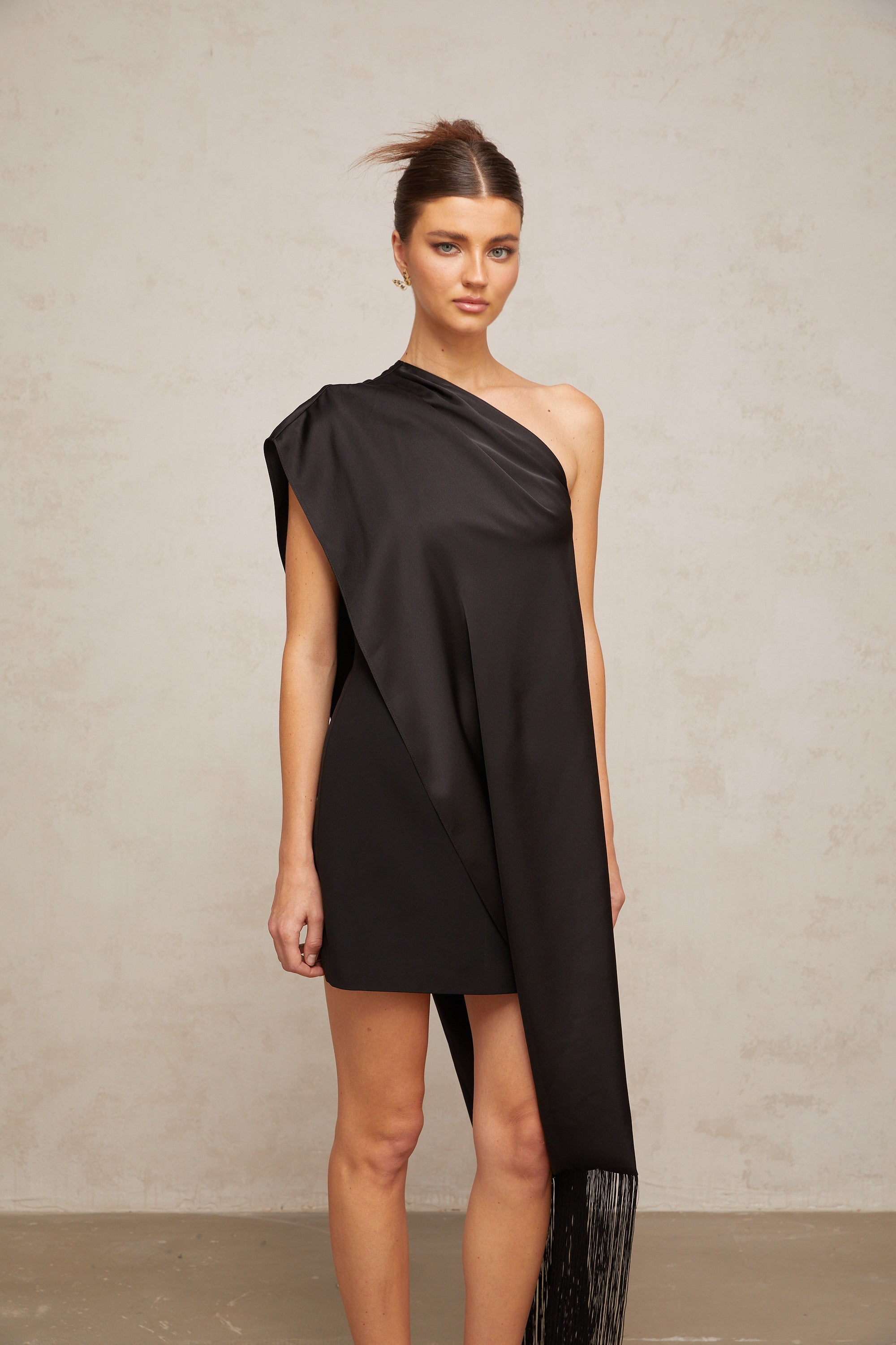 Valentine black one-shoulder mini dress