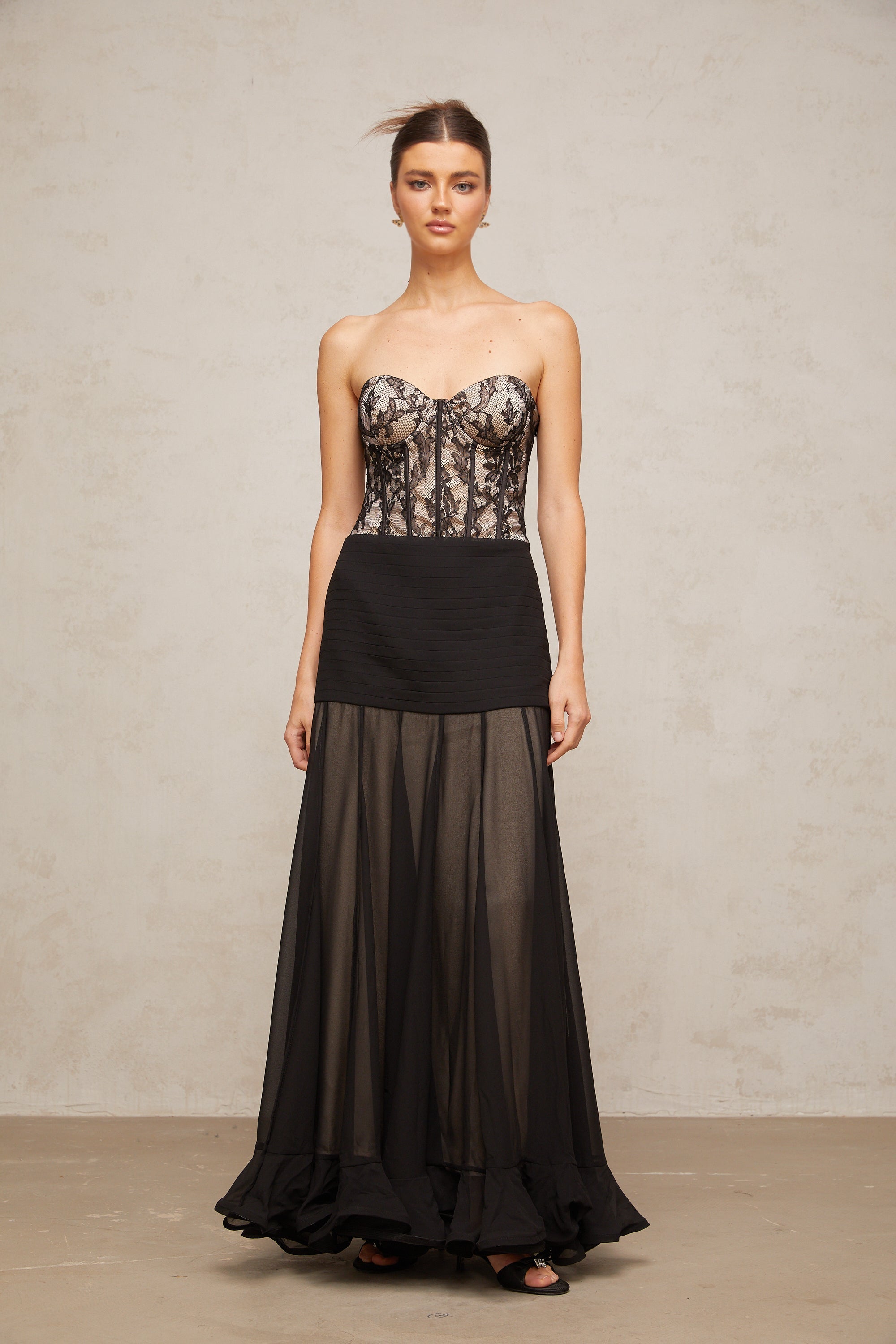 Pétunia black lace flounce maxi dress (Final Sale)