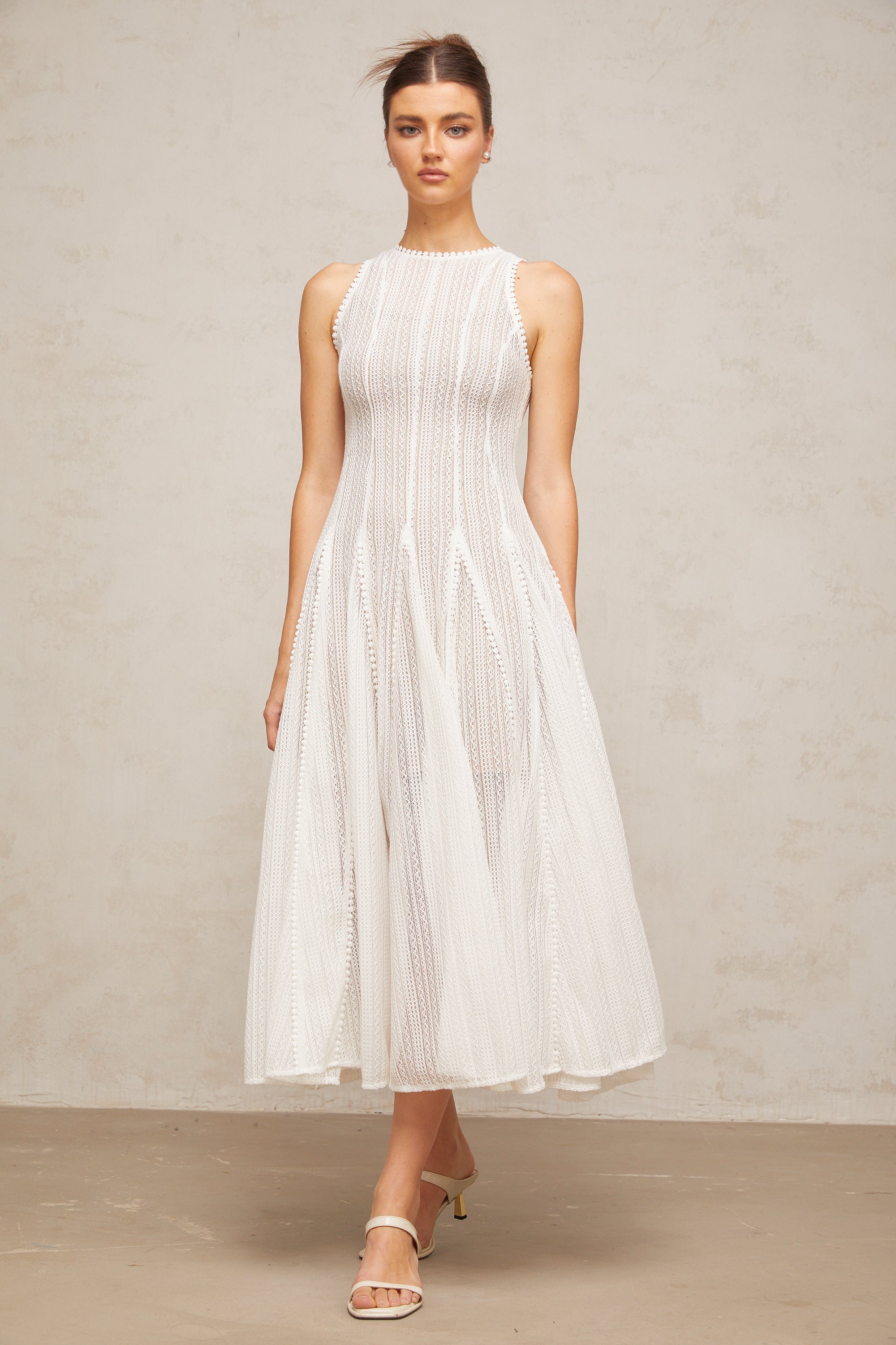Hélène white pointelle puff midi dress (Final Sale-US Only)