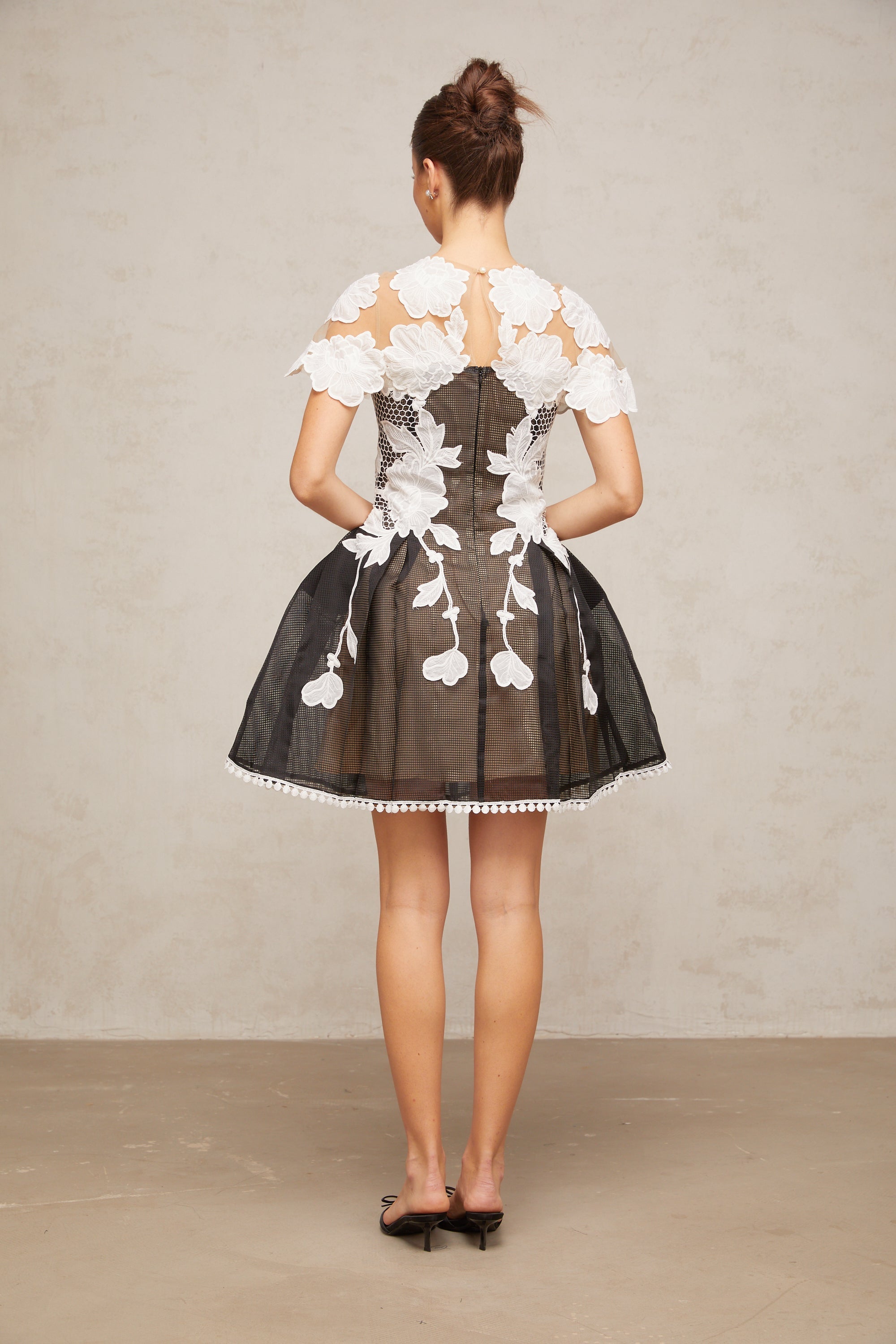 Sandrine color-blocked floral-embroidered mini dress