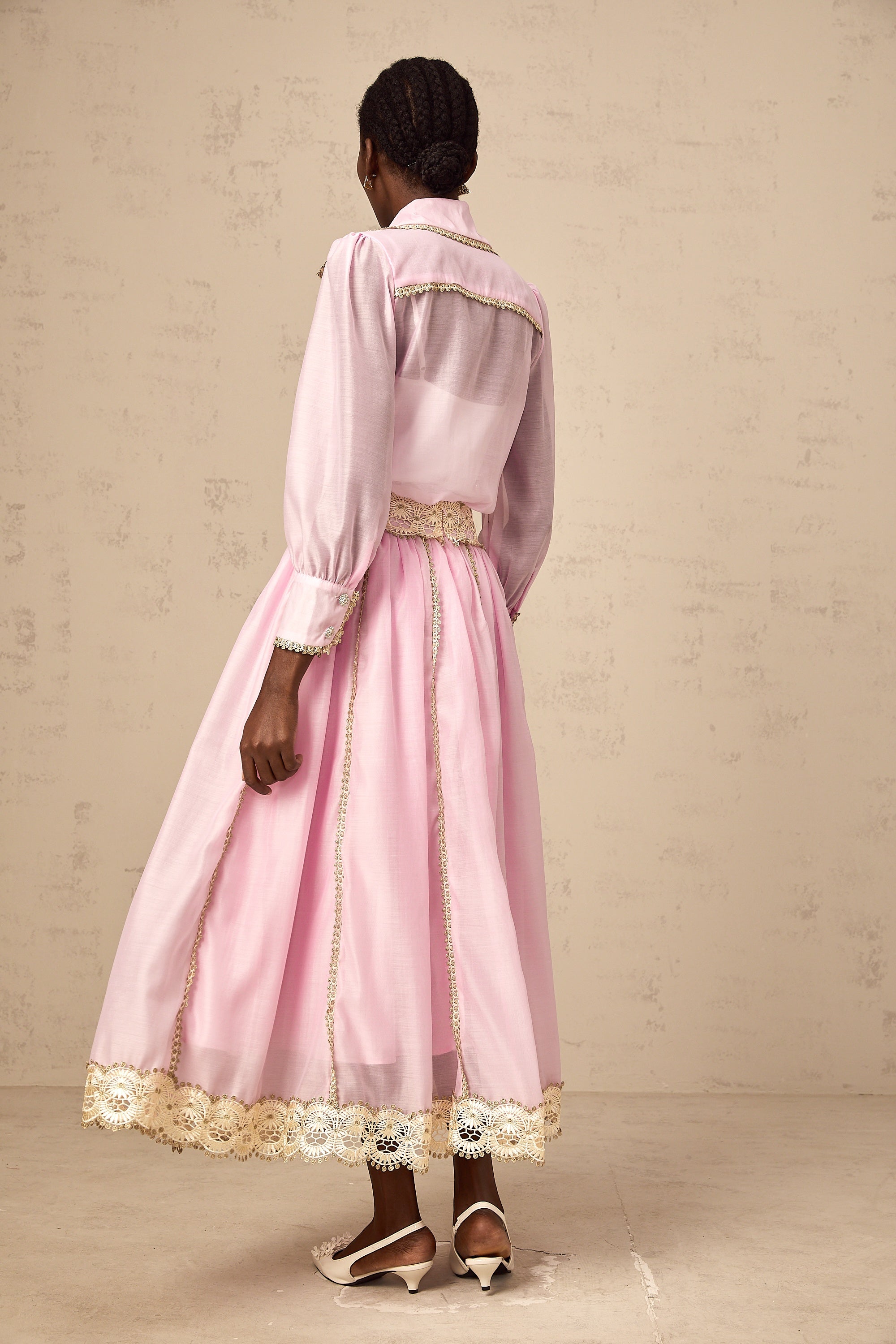 Frida pink lace-trim shirt & skirt matching set (Final Sale-US Only)