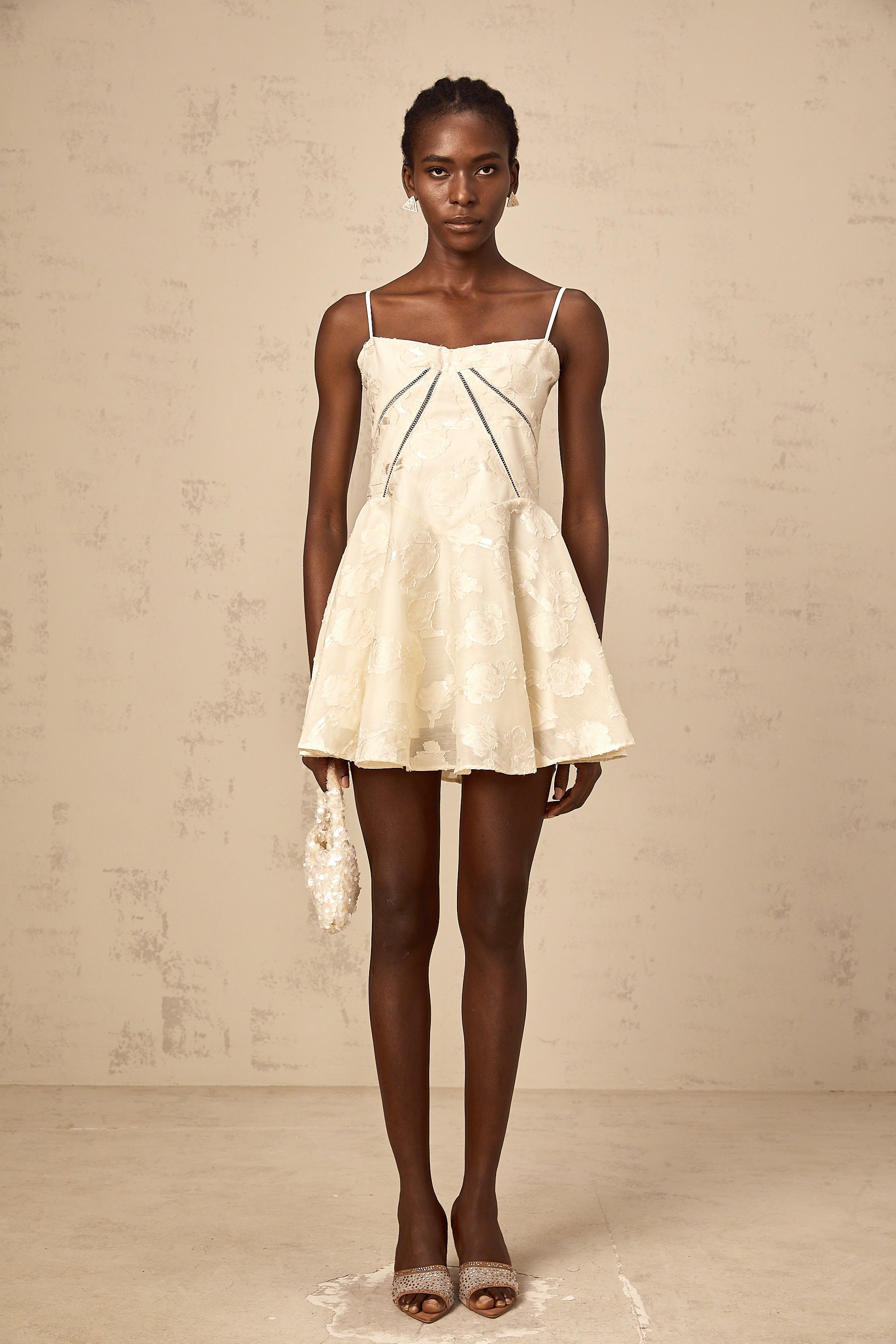 Adabella white floral-jacquard mini dress