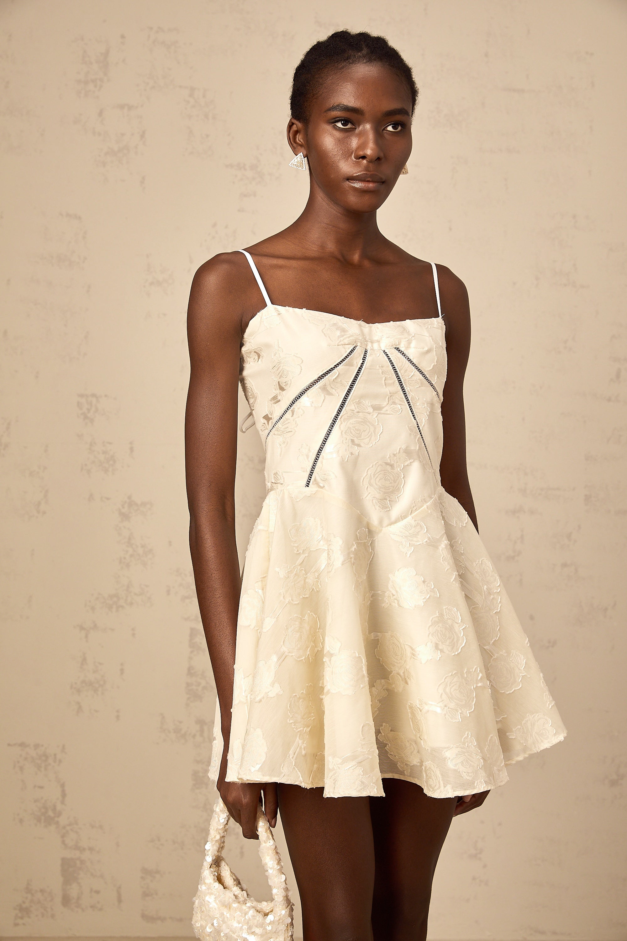 Adabella white floral-jacquard mini dress