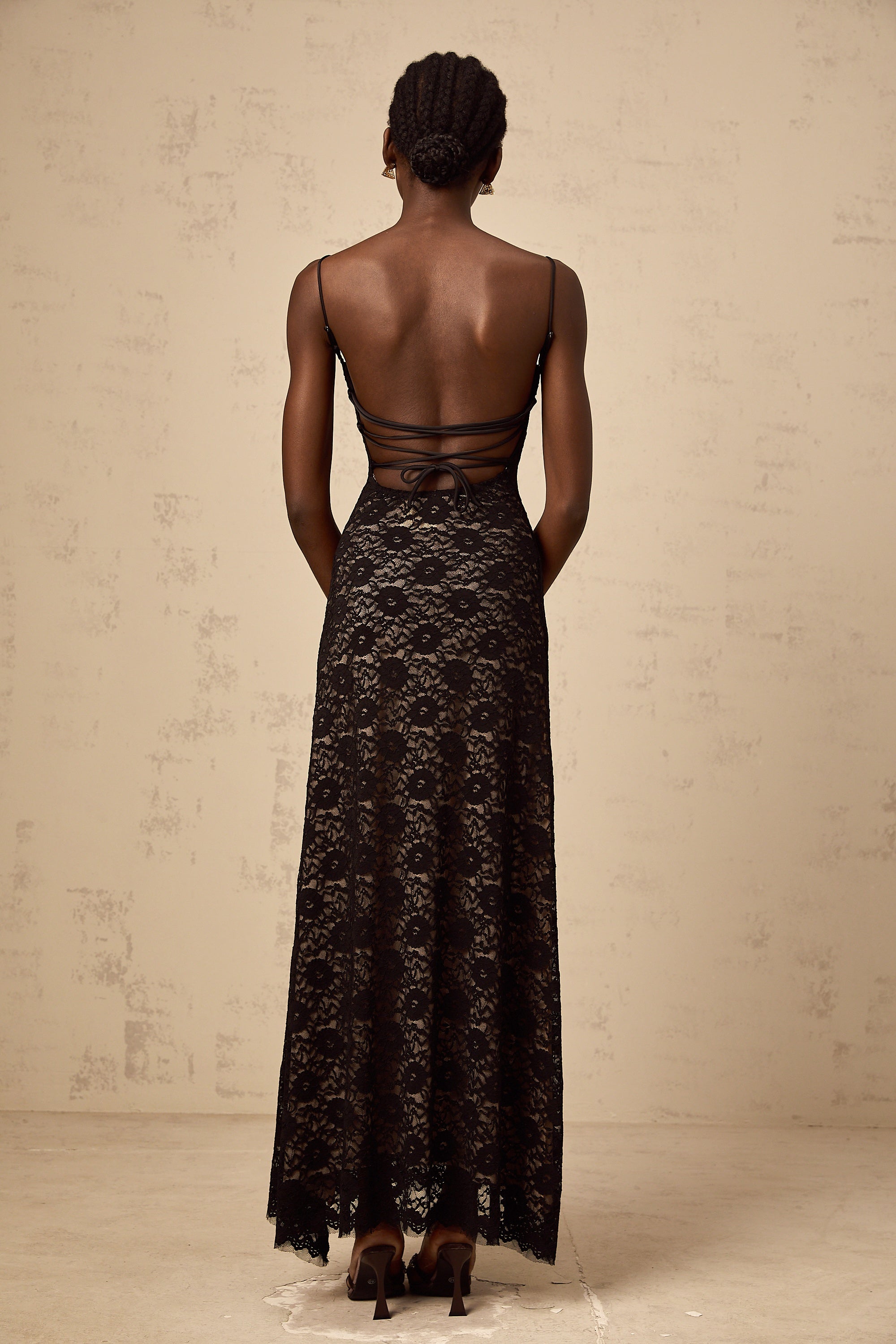 Zélie black open-back floral-lace maxi dress