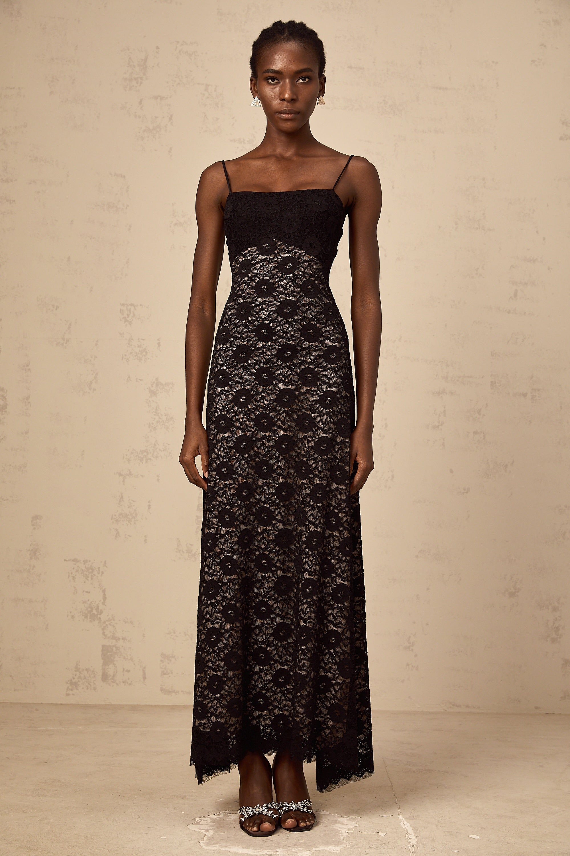 Zélie black open-back floral-lace maxi dress