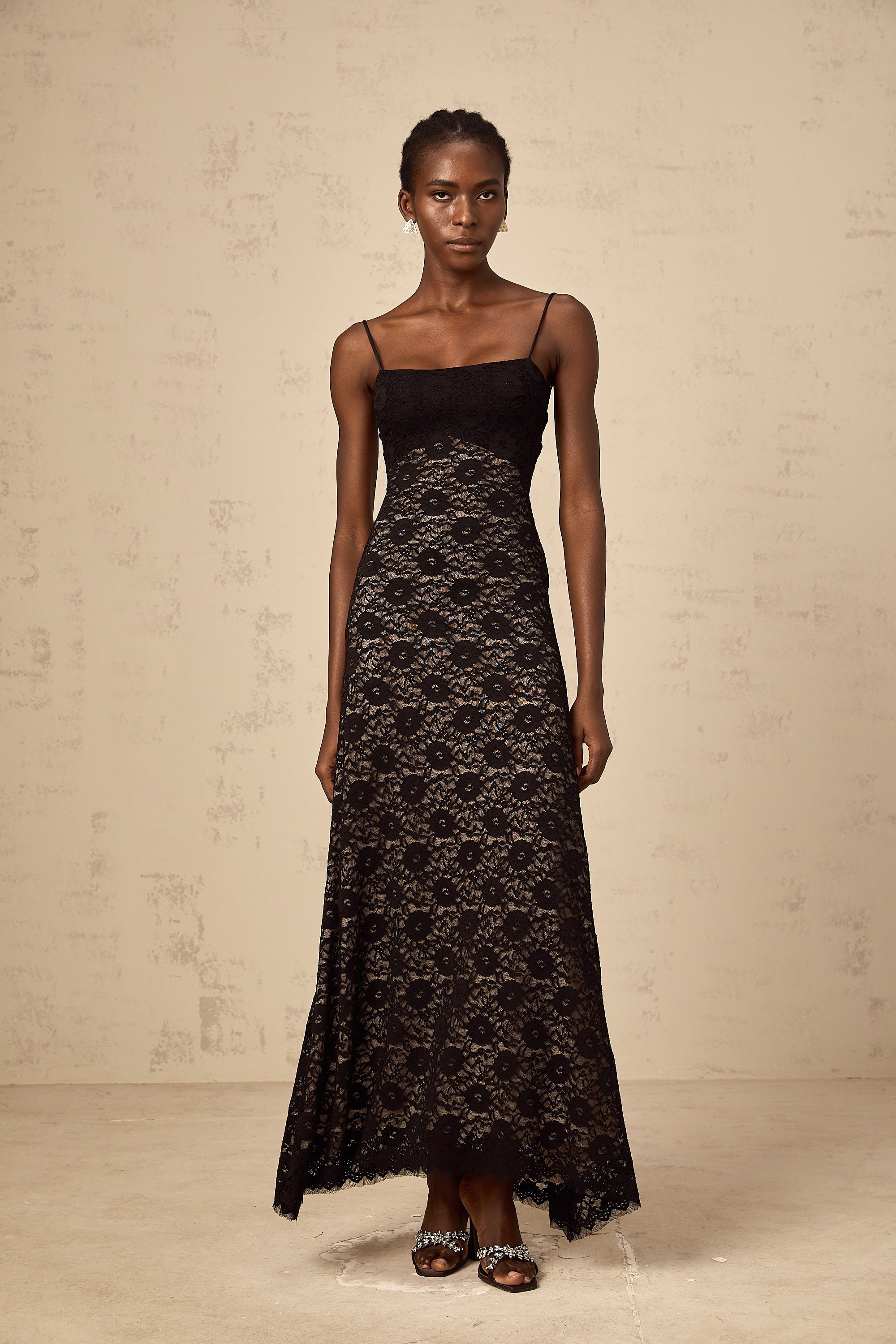 Zélie black open-back floral-lace maxi dress