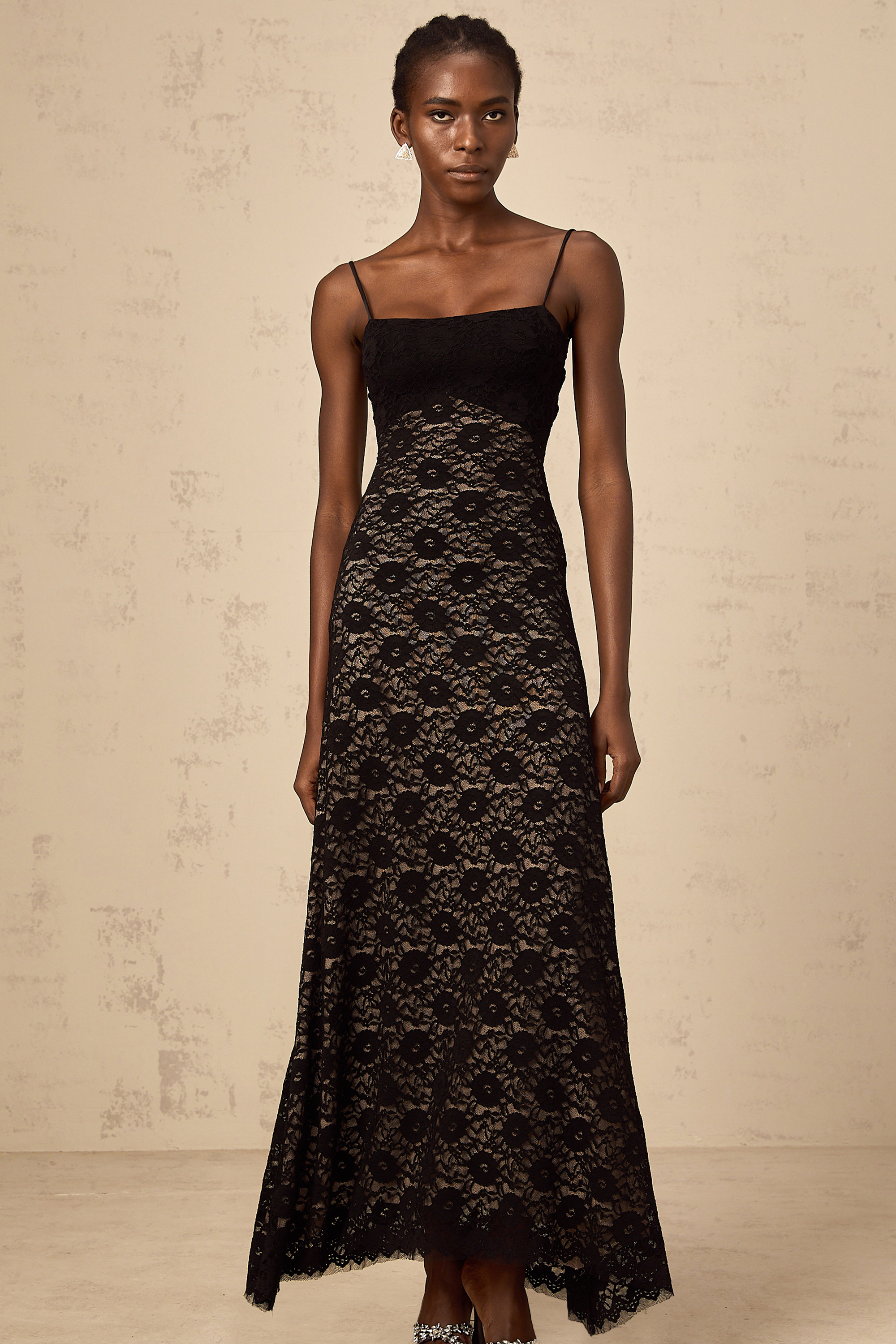 Zélie black open-back floral-lace maxi dress