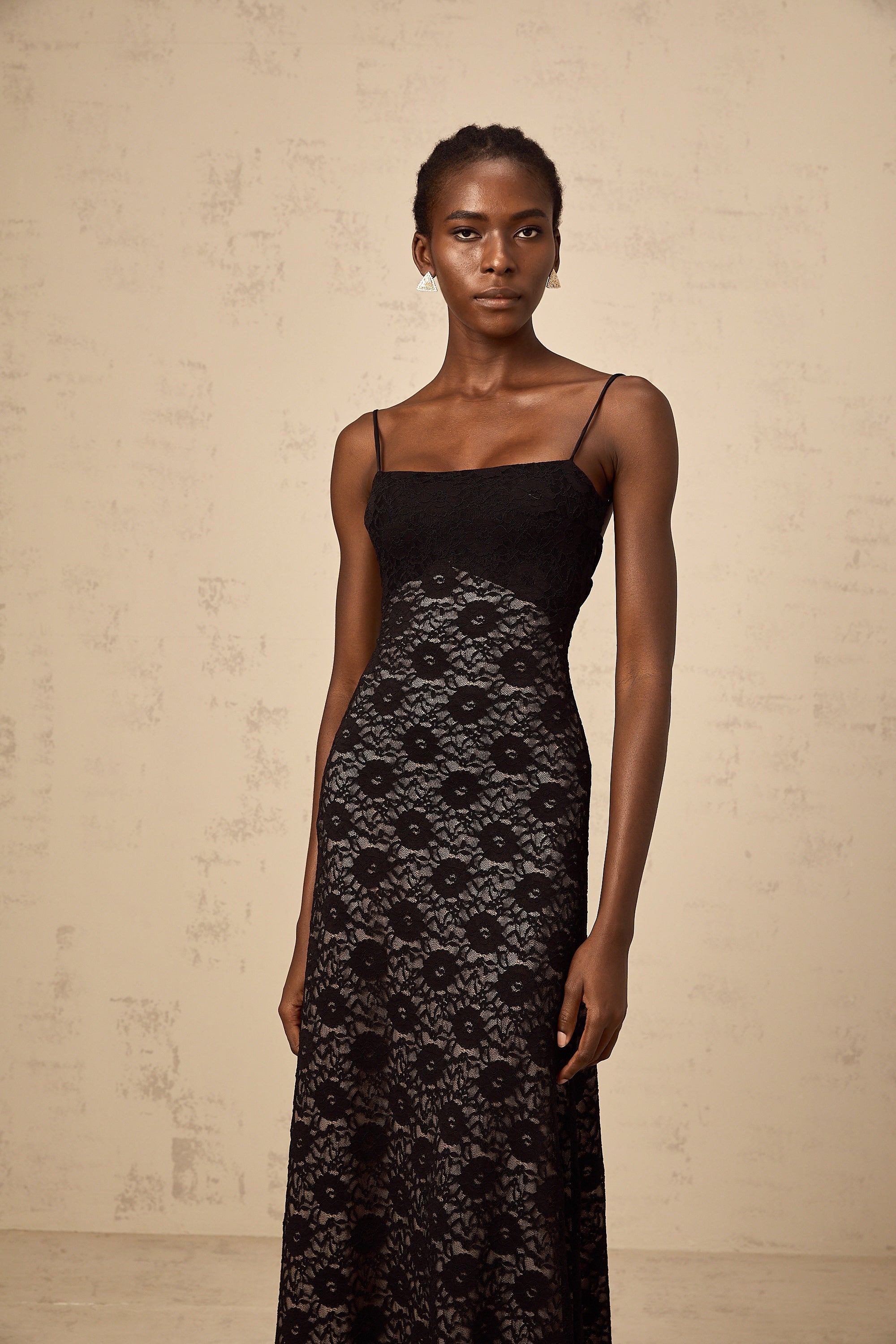 Zélie black open-back floral-lace maxi dress