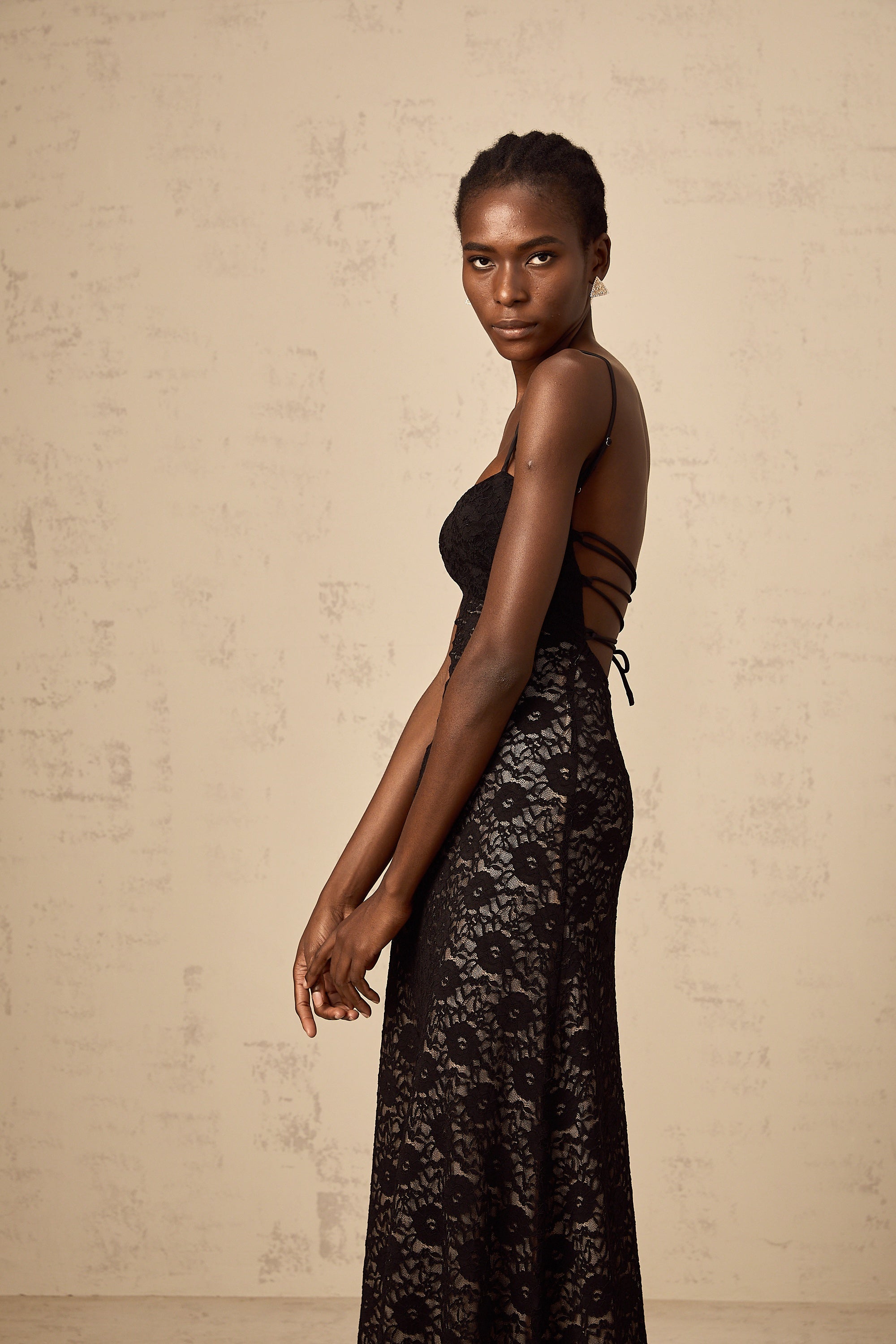 Zélie black open-back floral-lace maxi dress