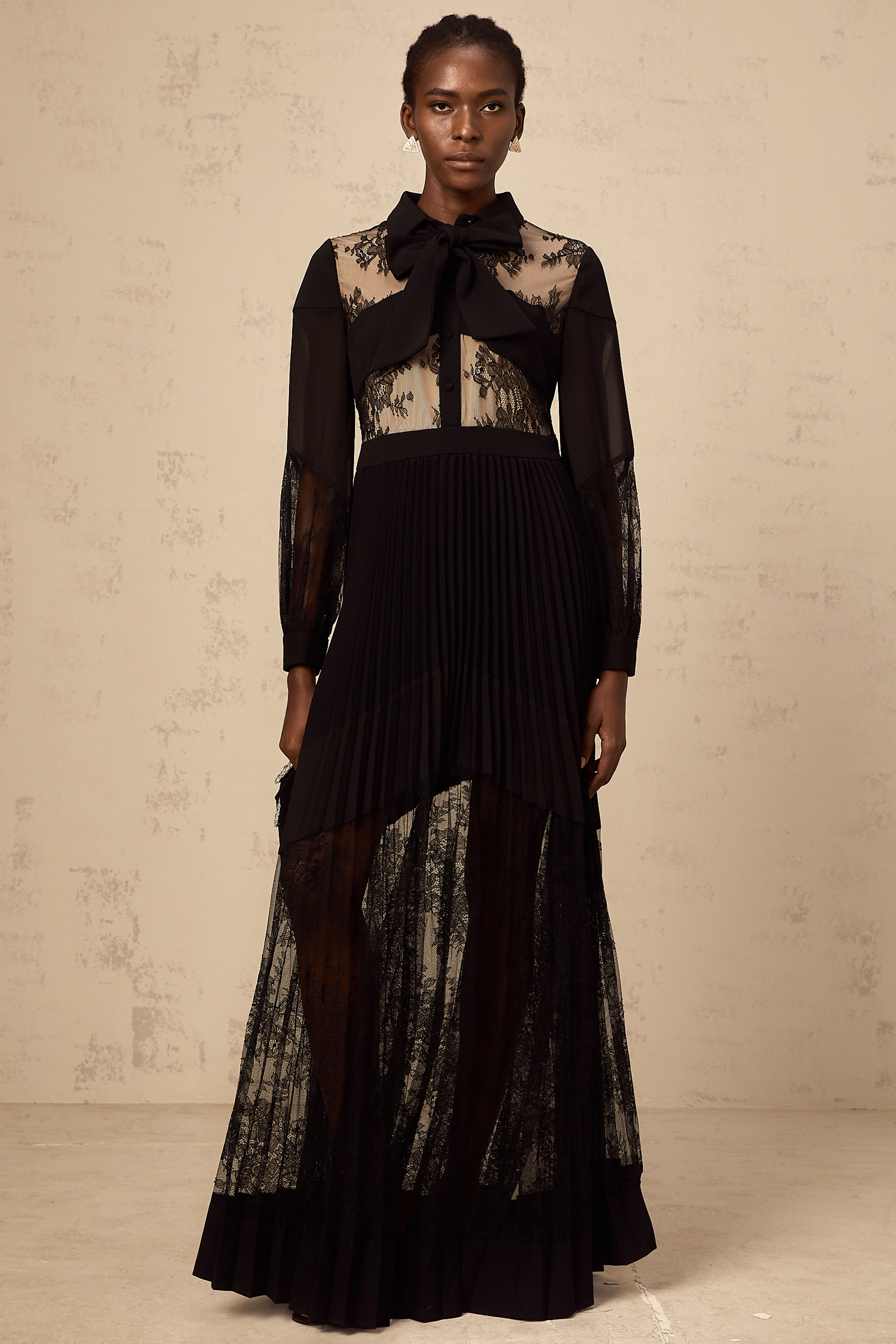 Ségolène black floral-lace-panel pleated maxi dress (Final Sale-US Only)