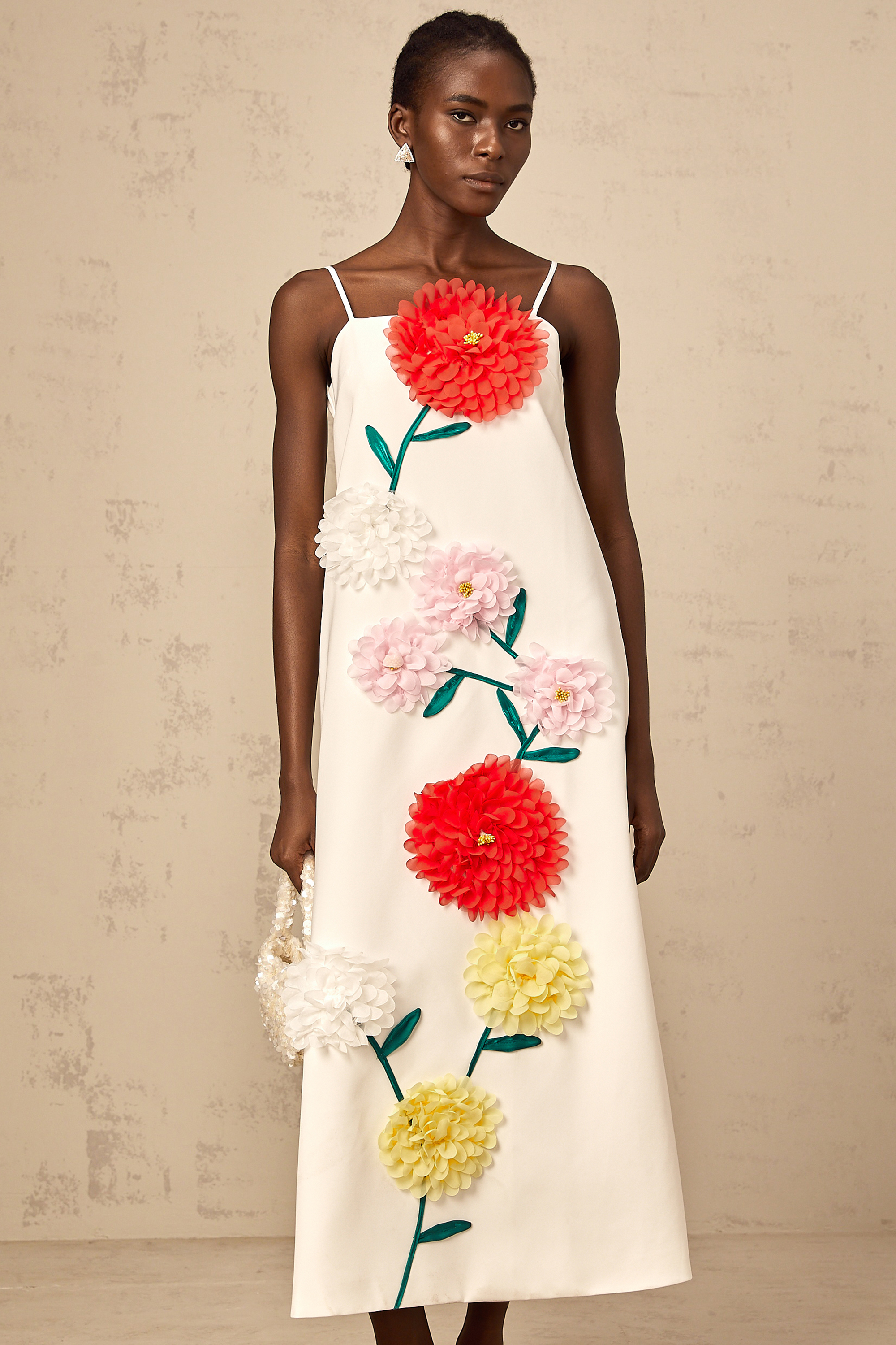 Véronique white 3d-petal sleeveless midi dress (Final Sale-US Only)
