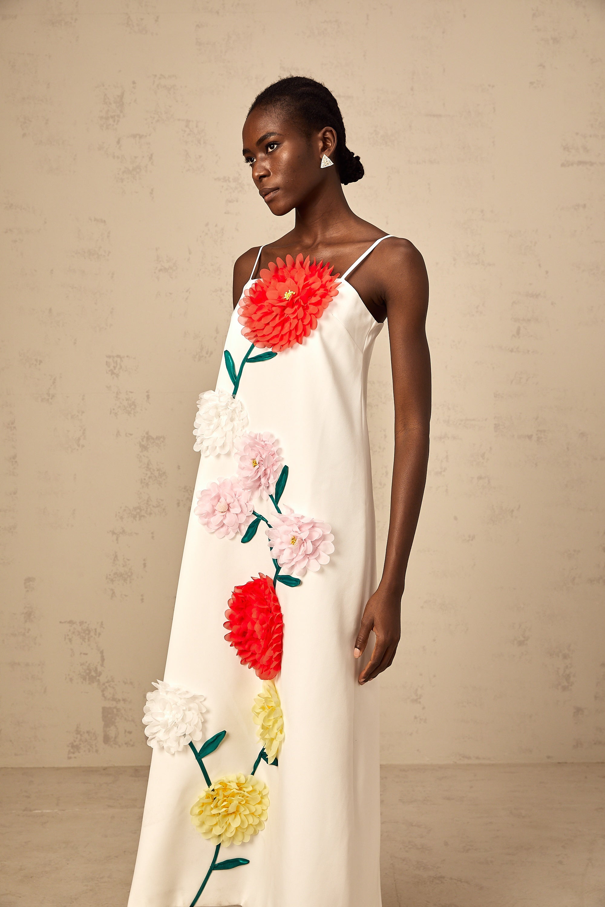 Véronique white 3d-petal sleeveless midi dress (Final Sale-US Only)