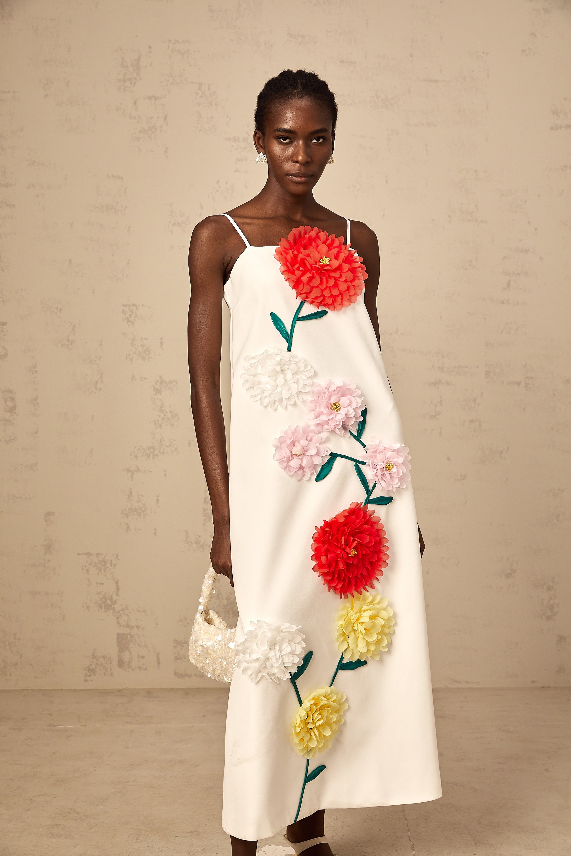 Véronique white 3d-petal sleeveless midi dress (Final Sale-US Only)