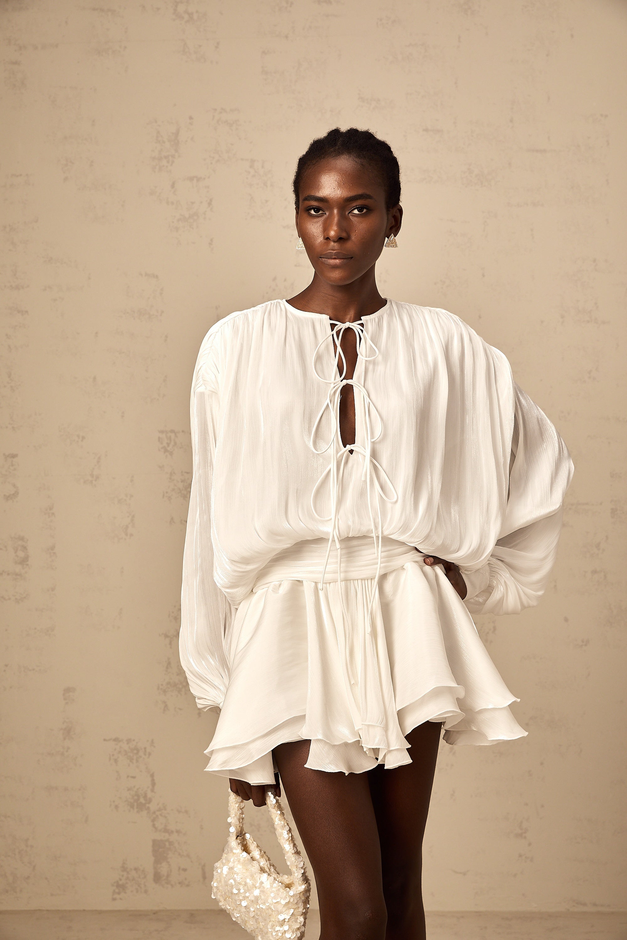 Mahault white pleated glitter-effect mini dress (Final Sale-US Only)