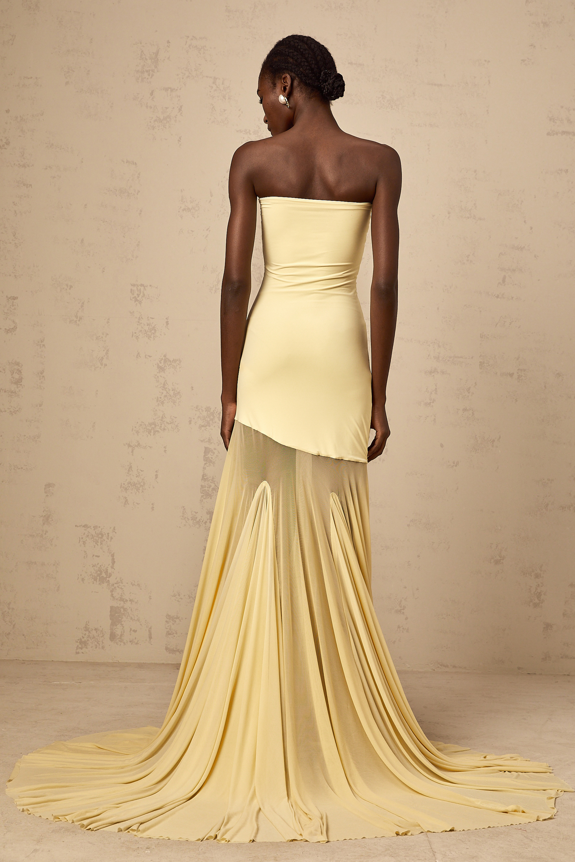 Josiane yellow off-shoulder sheer tulle maxi dress (Final Sale-US Only)