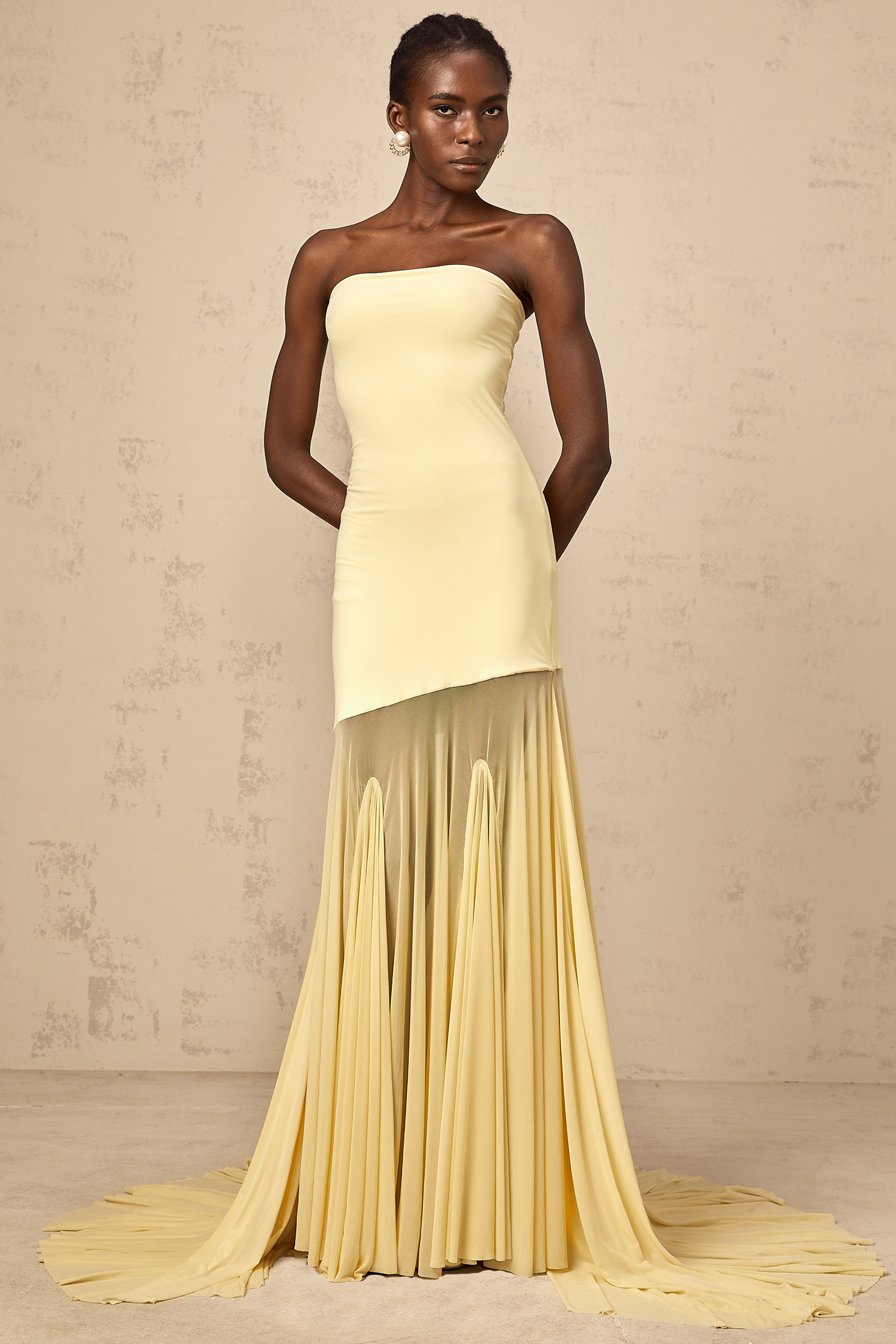 Josiane yellow off-shoulder sheer tulle maxi dress (Final Sale-US Only)