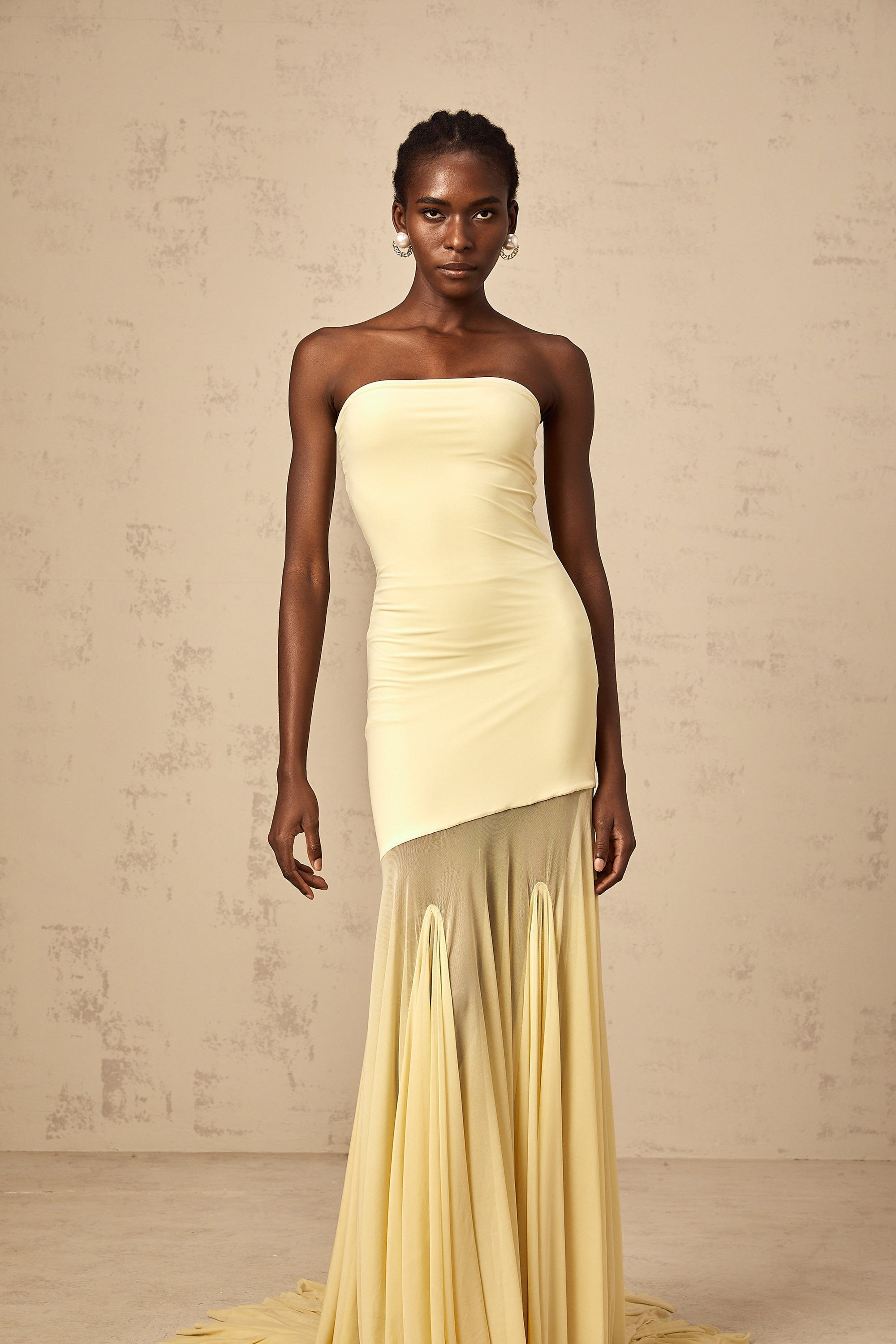 Josiane yellow off-shoulder sheer tulle maxi dress (Final Sale-US Only)