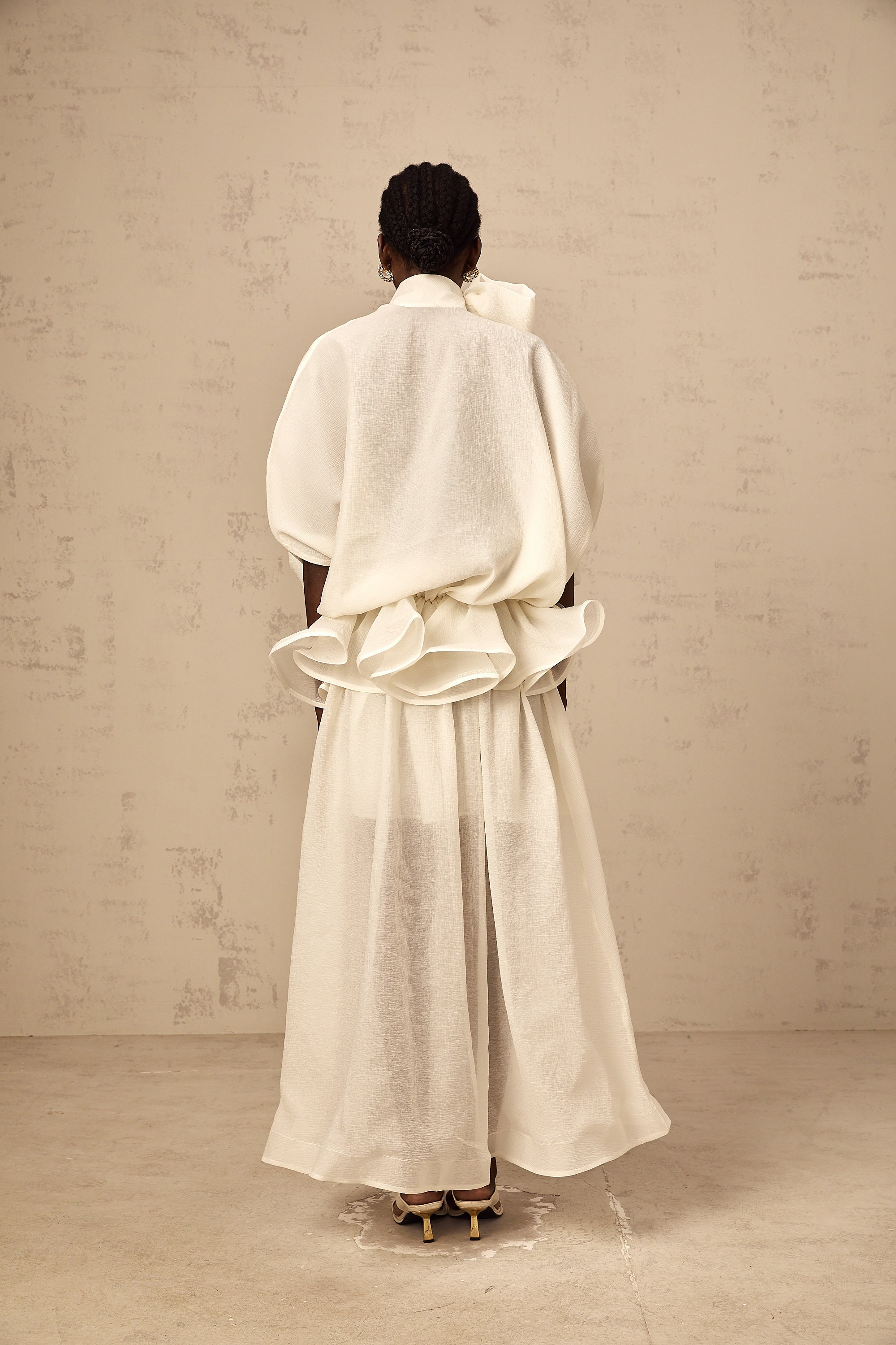 Honorine white tie-neck ruffled maxi dress