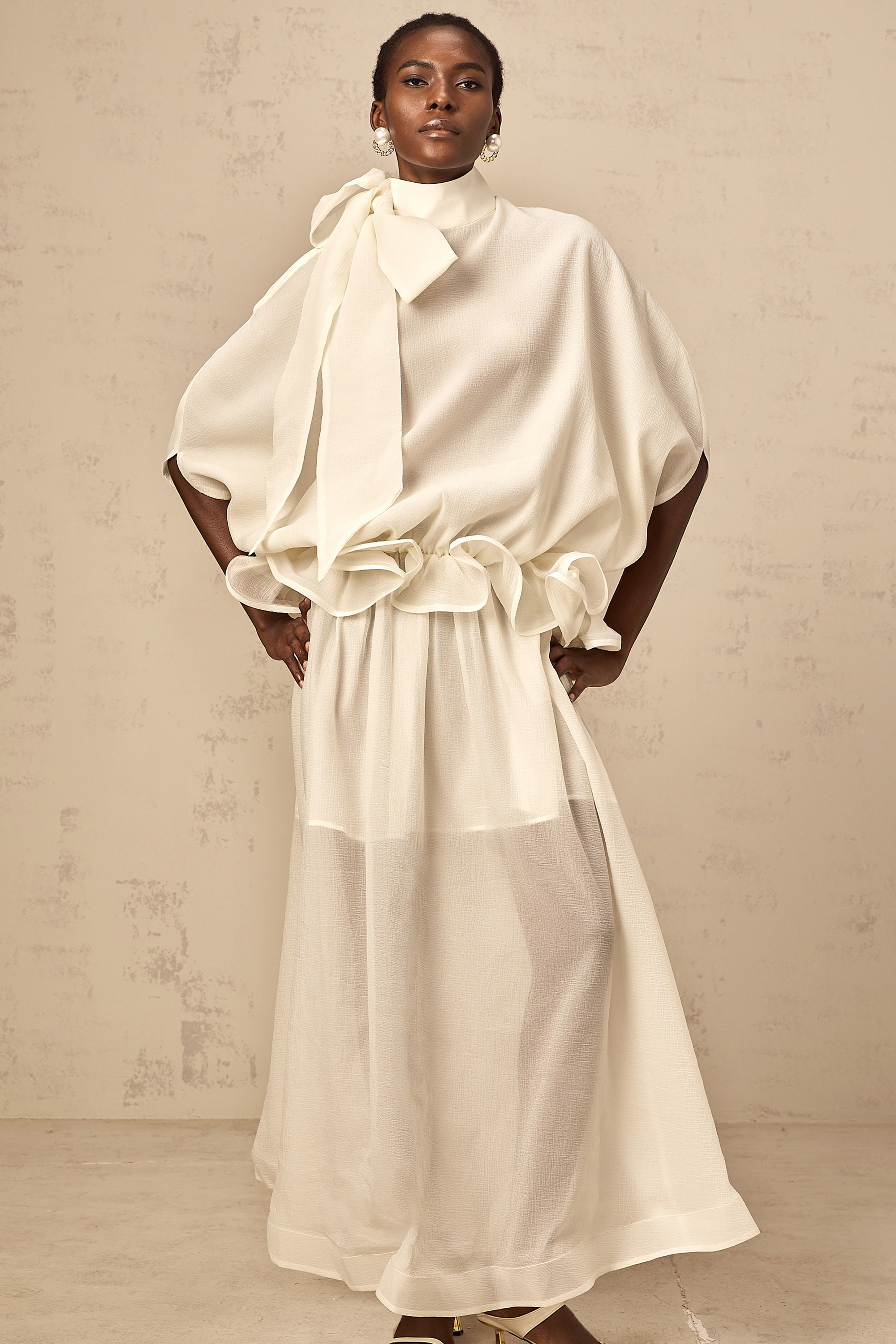 Honorine white tie-neck ruffled maxi dress (Final Sale-US Only)