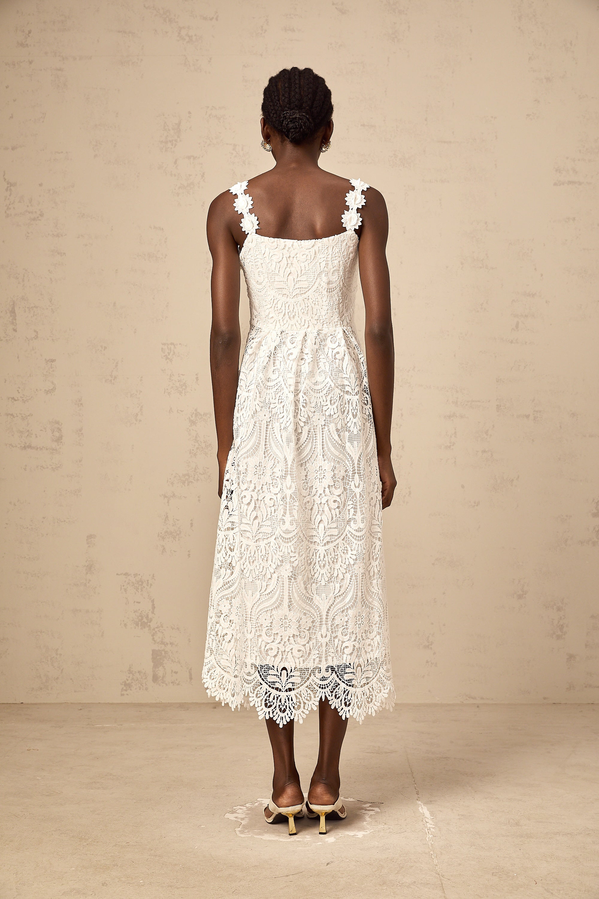 Paol white guipure-lace midi dress