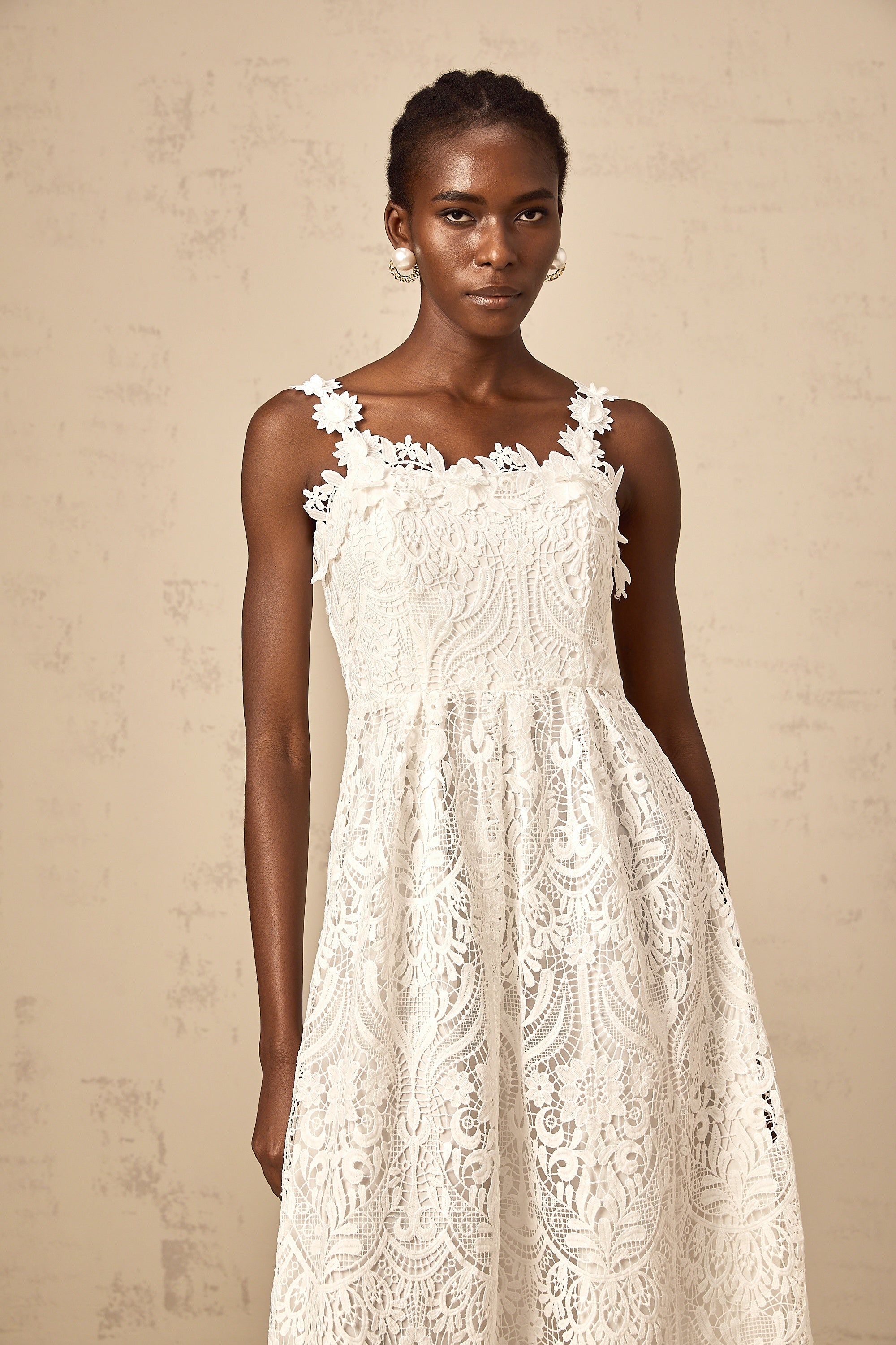 Paol white guipure-lace midi dress