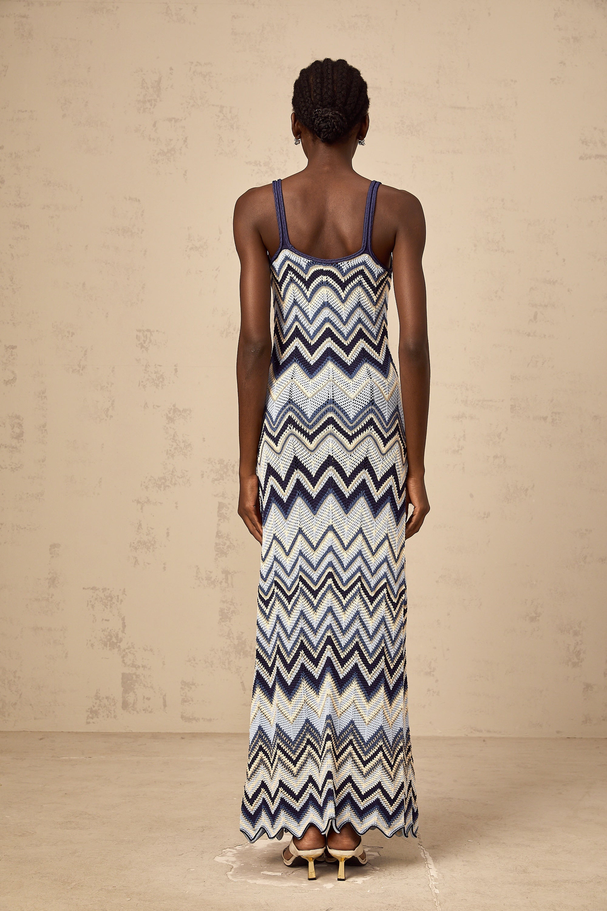 Irina blue zigzag-woven pointelle-knit maxi dress