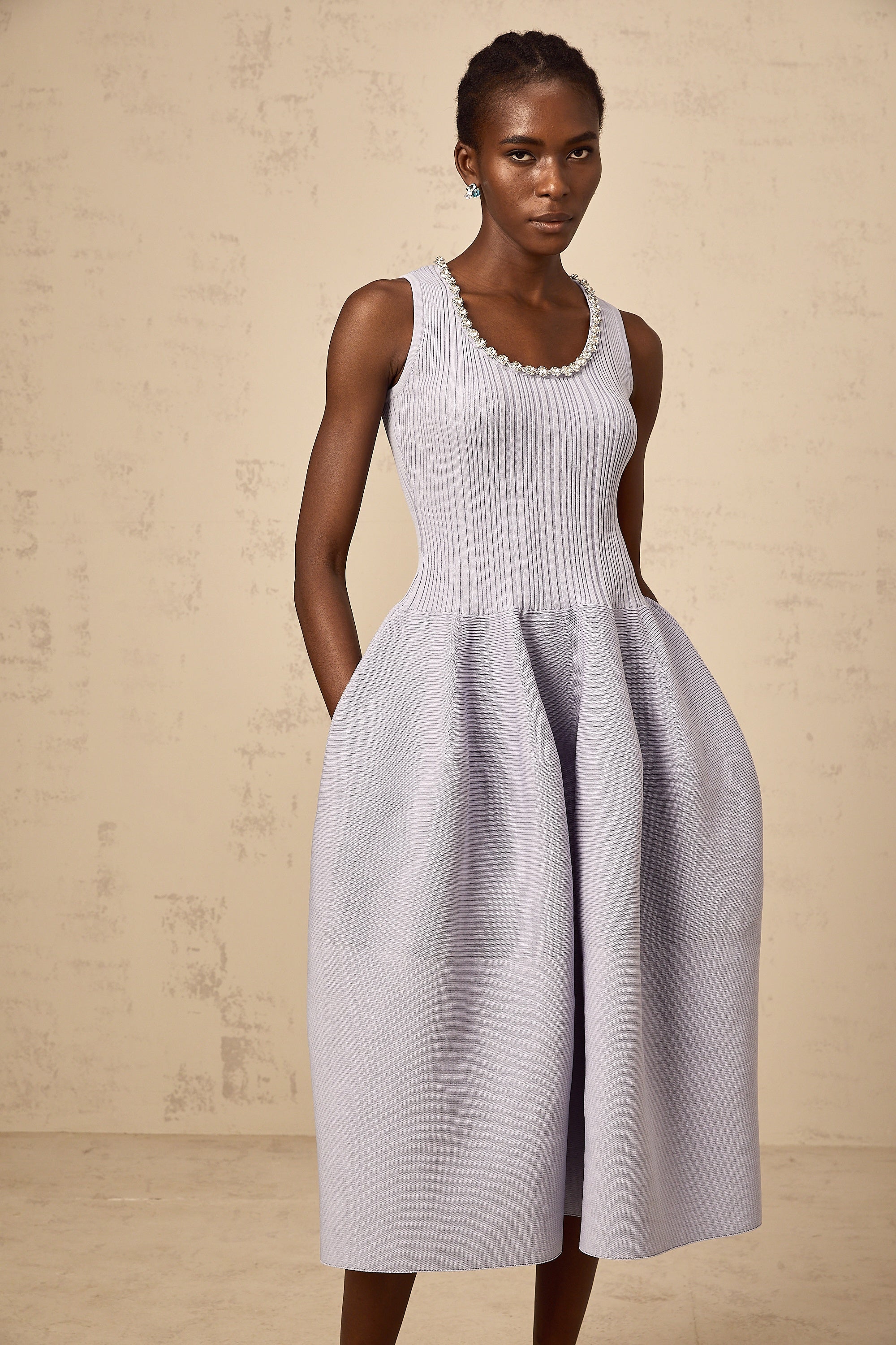 Aïda purple embellished ribbed-knit midi dress
