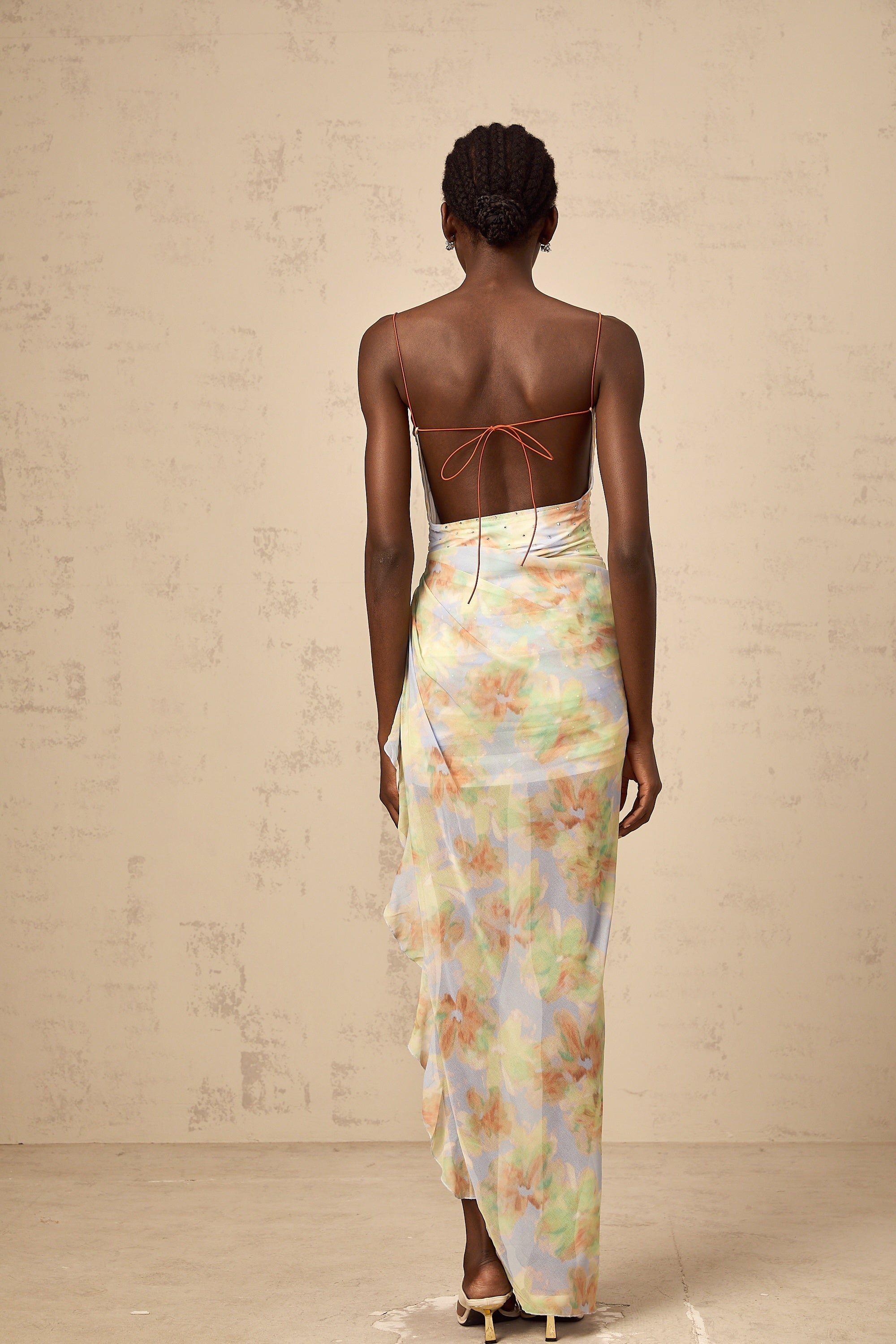 Yseult asymmetrical floral-print ruched maxi dress