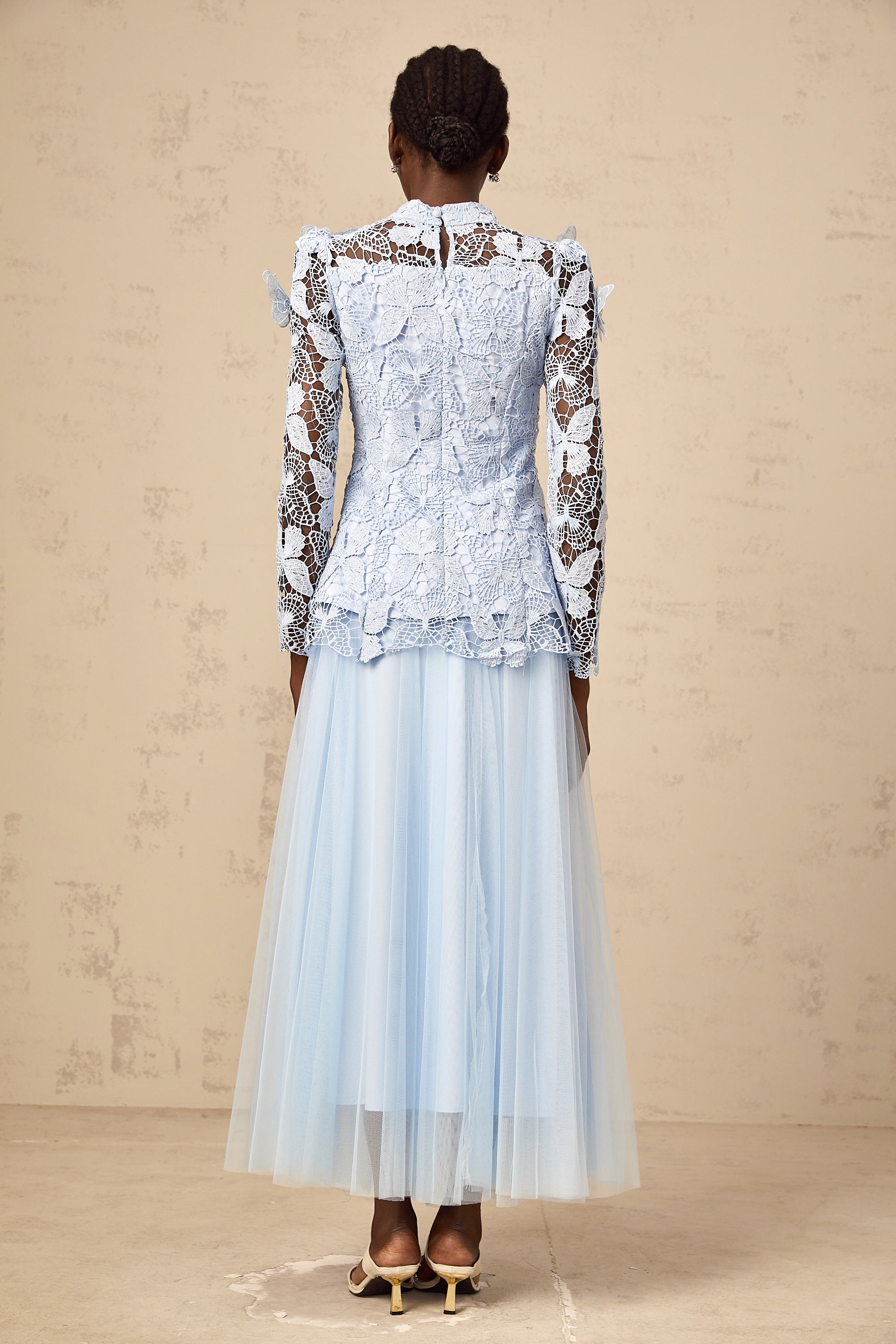 Nicolette blue sequined lace top & skirt matching set