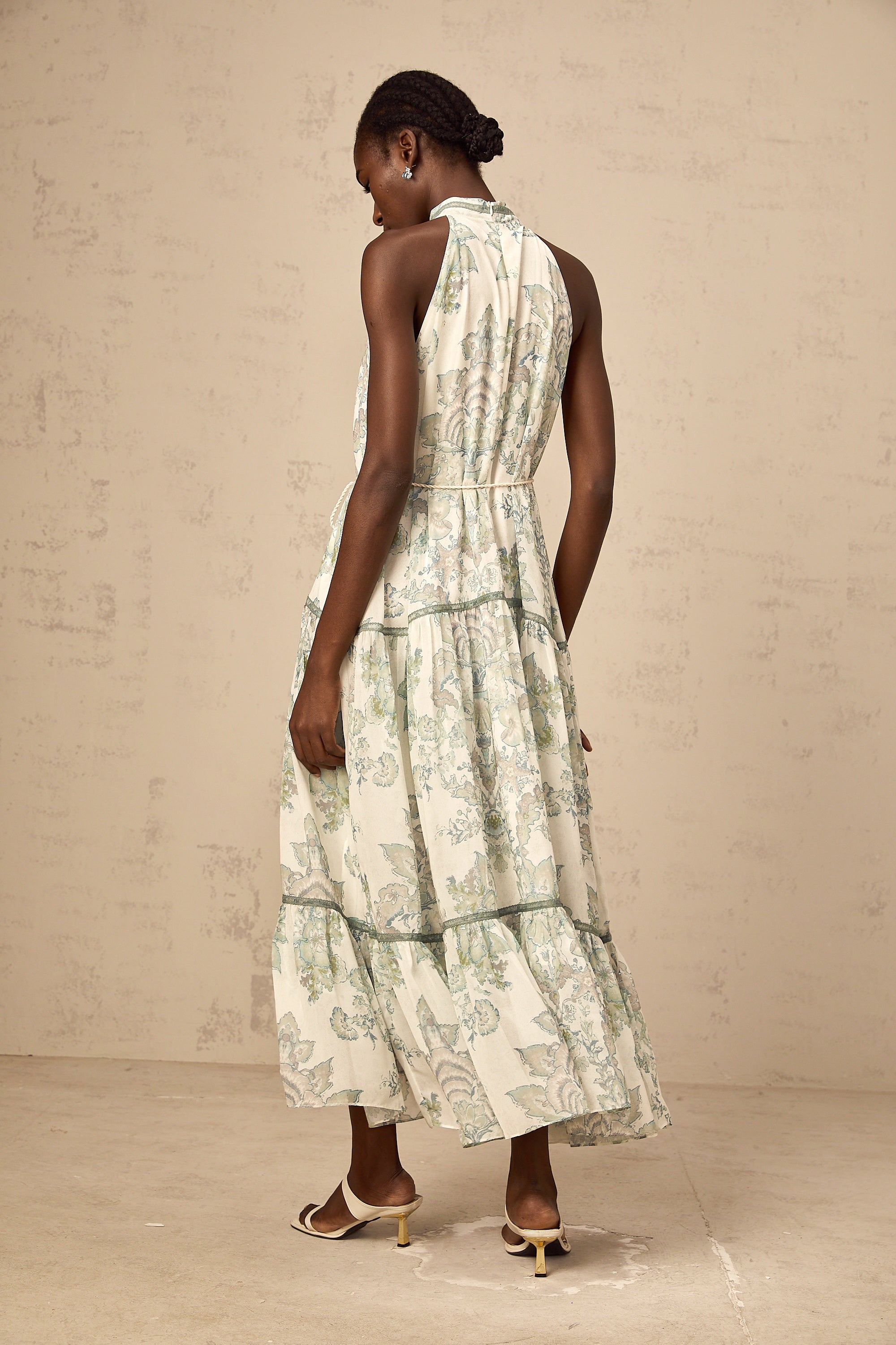 Ninon green floral-print pleated midi dress