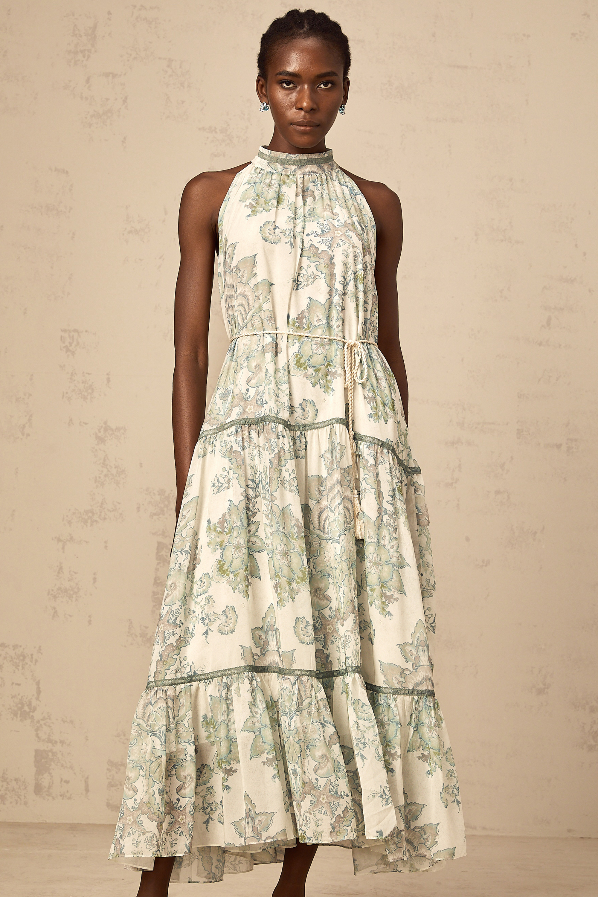 Ninon green floral-print pleated midi dress