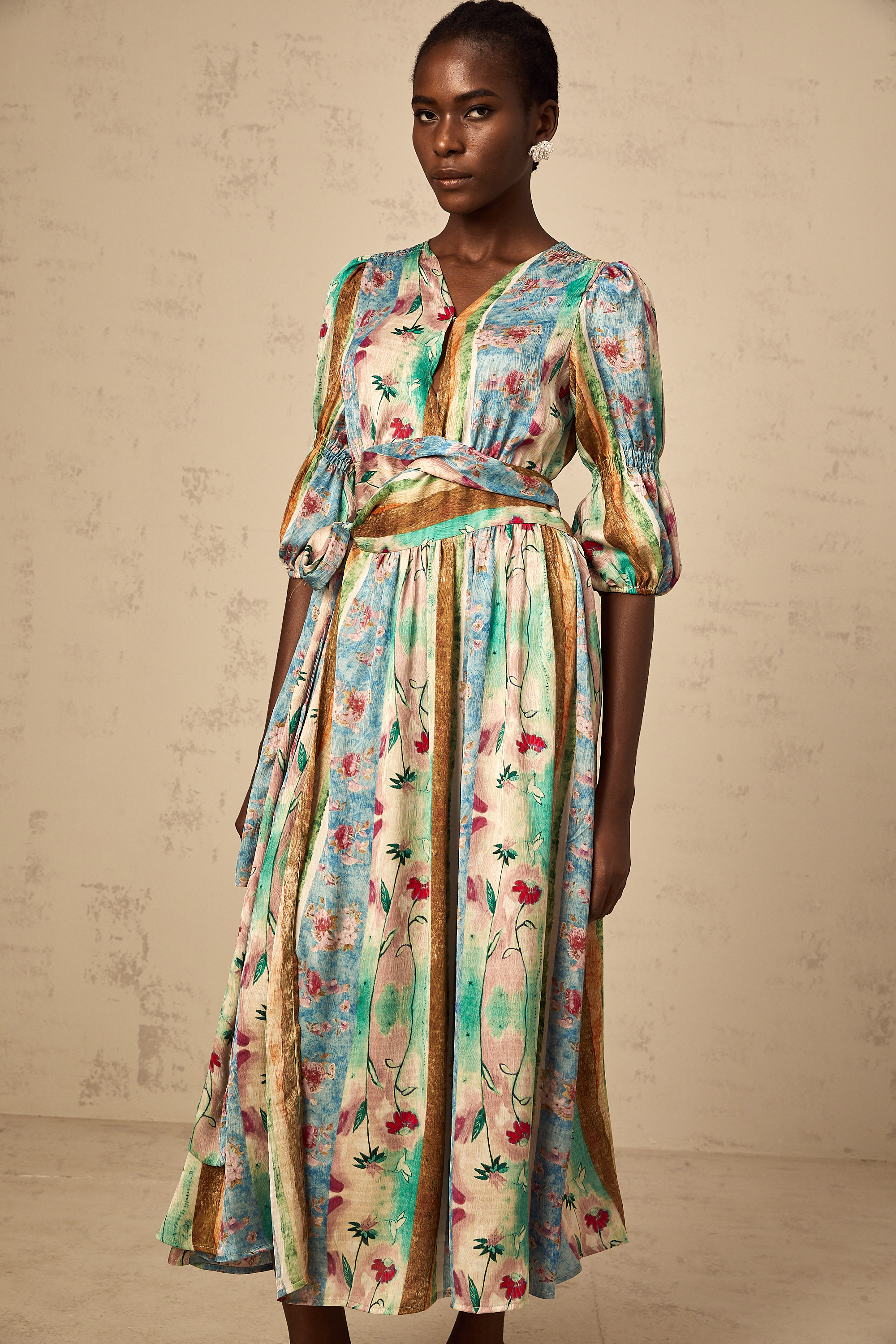 Cerise floral-print wrap midi dress