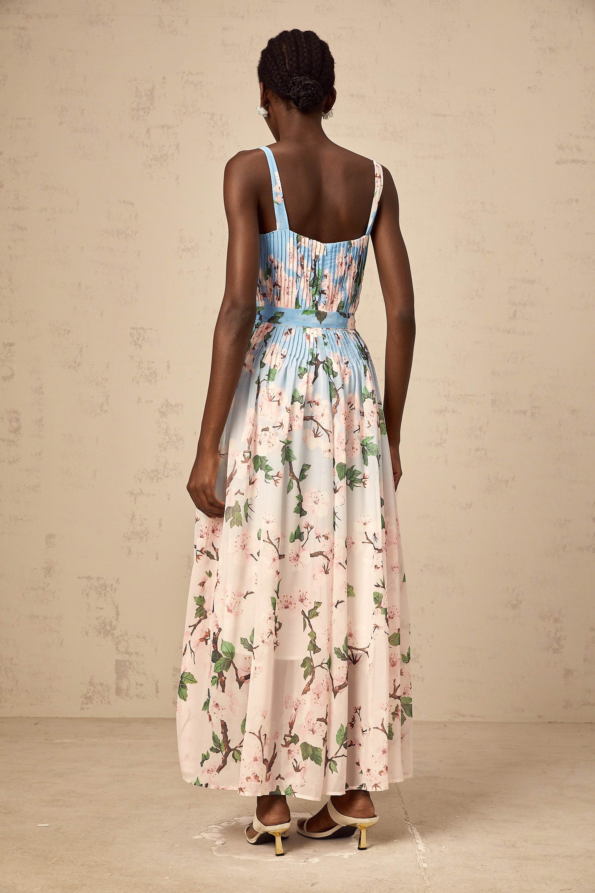 Océane blue floral-print pleated maxi dress