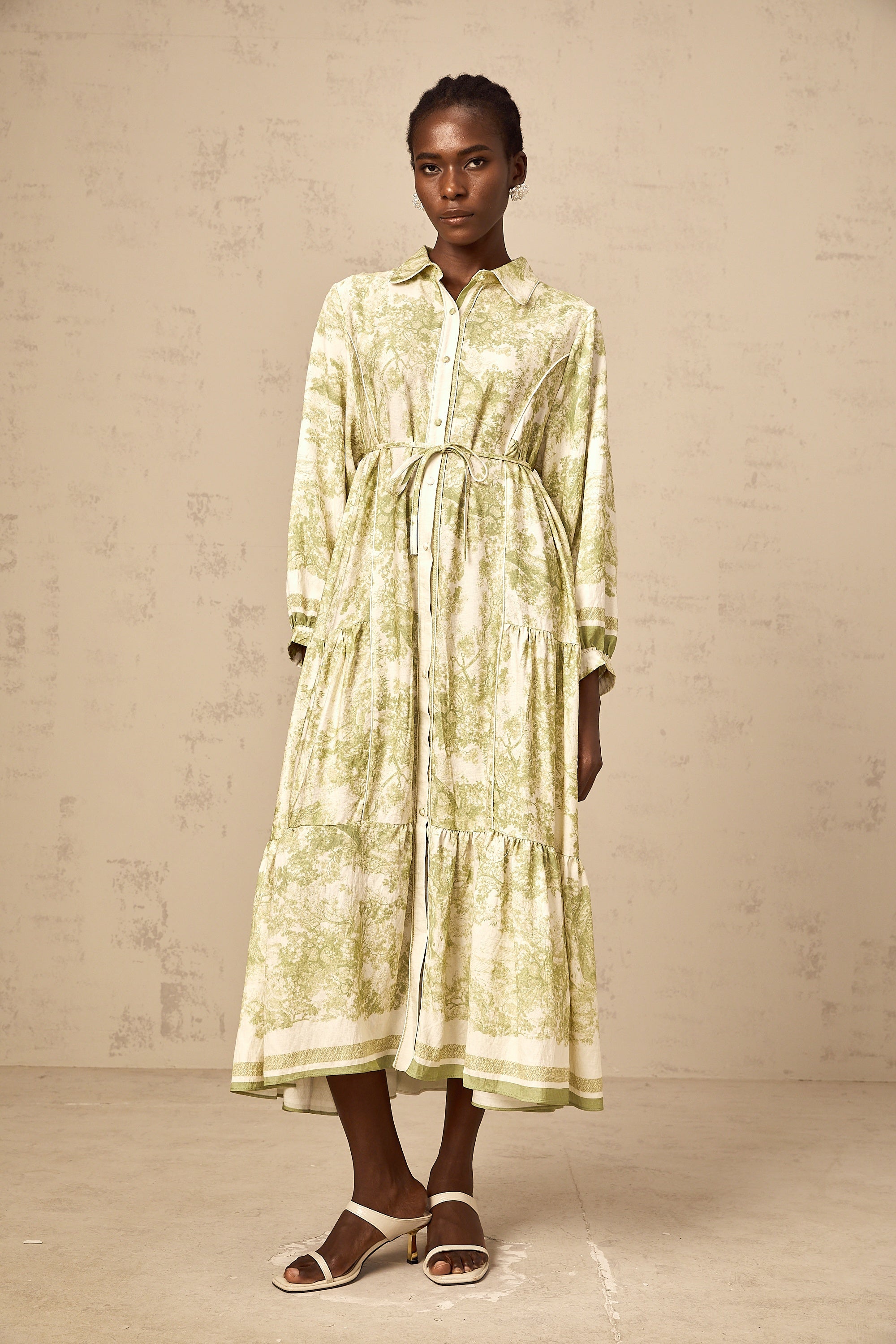 Adélaïde graphic-print midi dress in Green