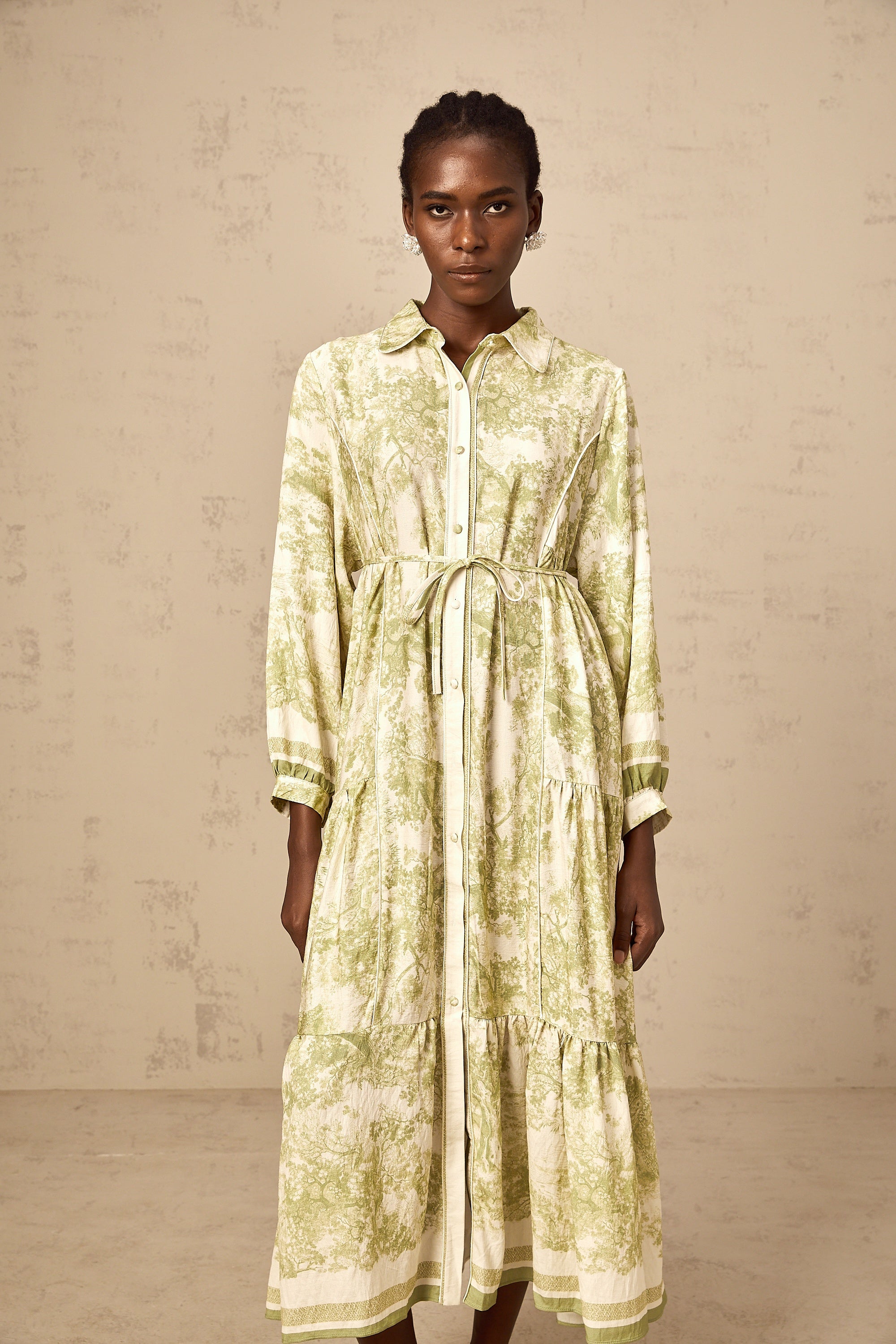 Adélaïde graphic-print midi dress in Green