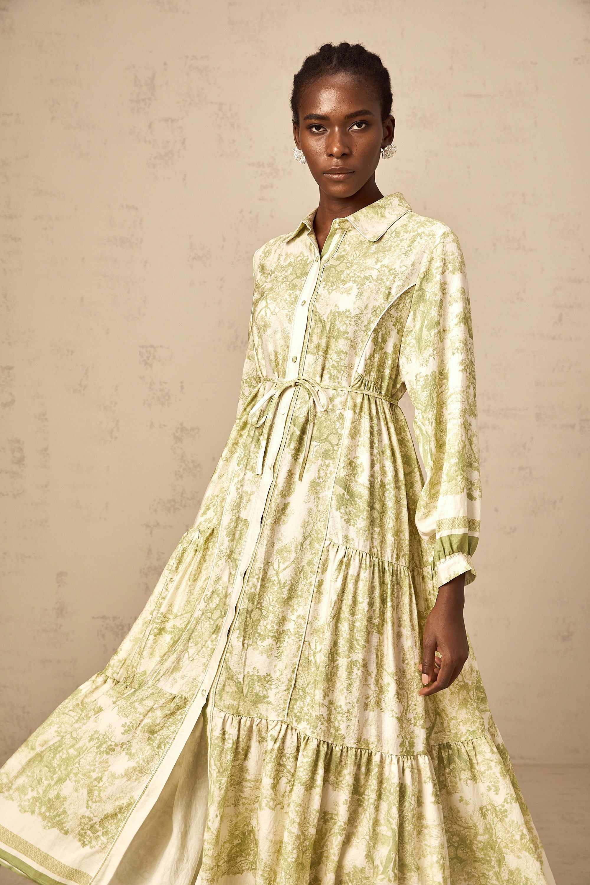Adélaïde graphic-print midi dress in Green