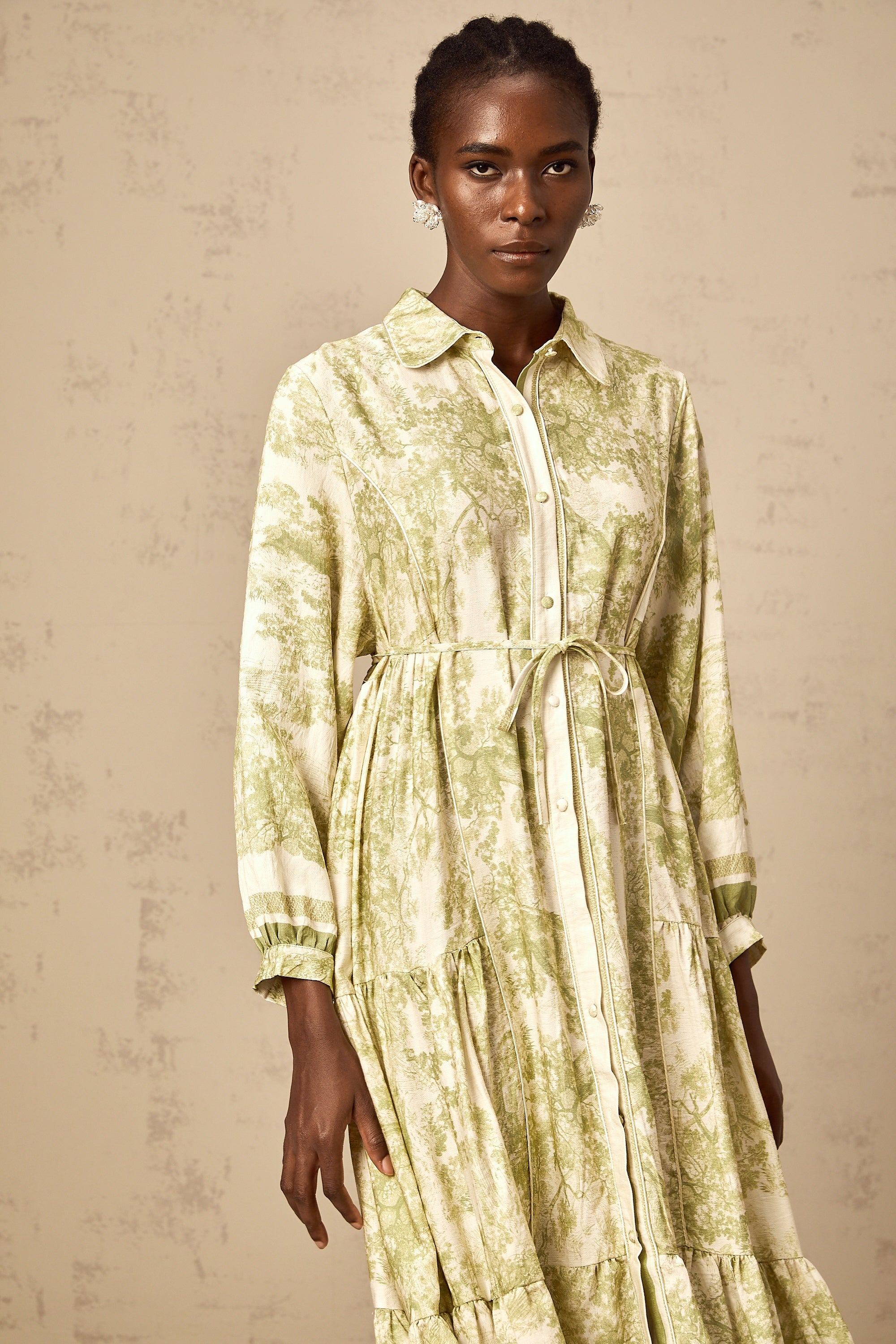 Adélaïde graphic-print midi dress in Green