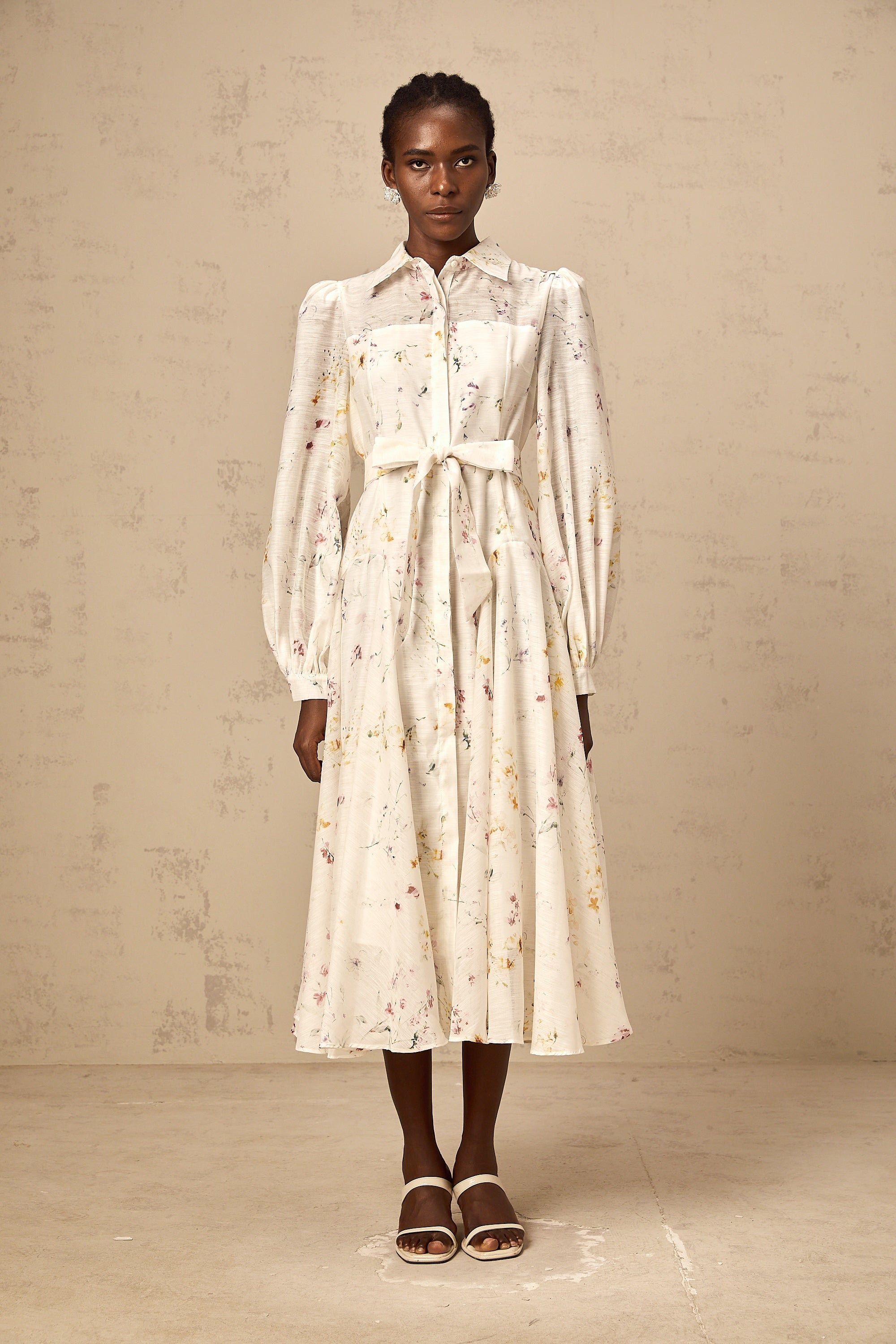 Zoé white floral-print tied midi dress