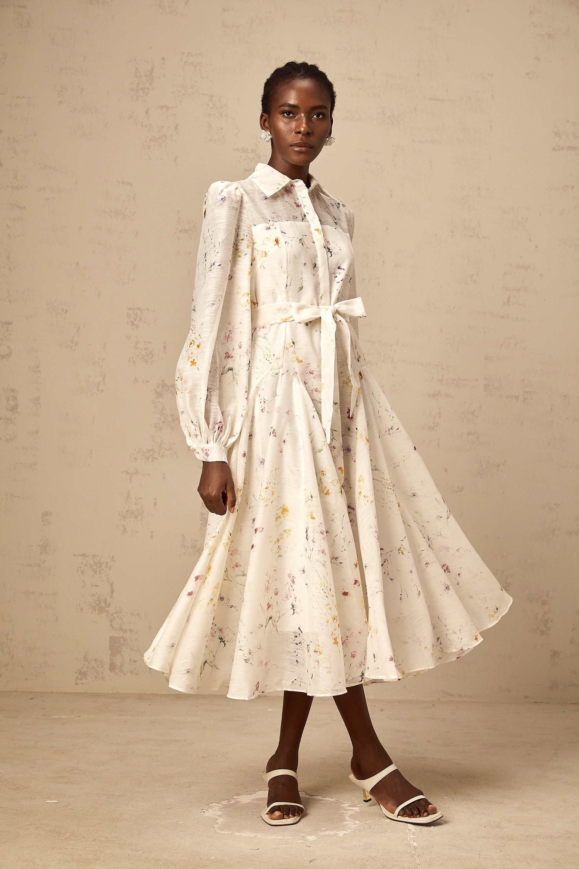 Zoé white floral-print tied midi dress