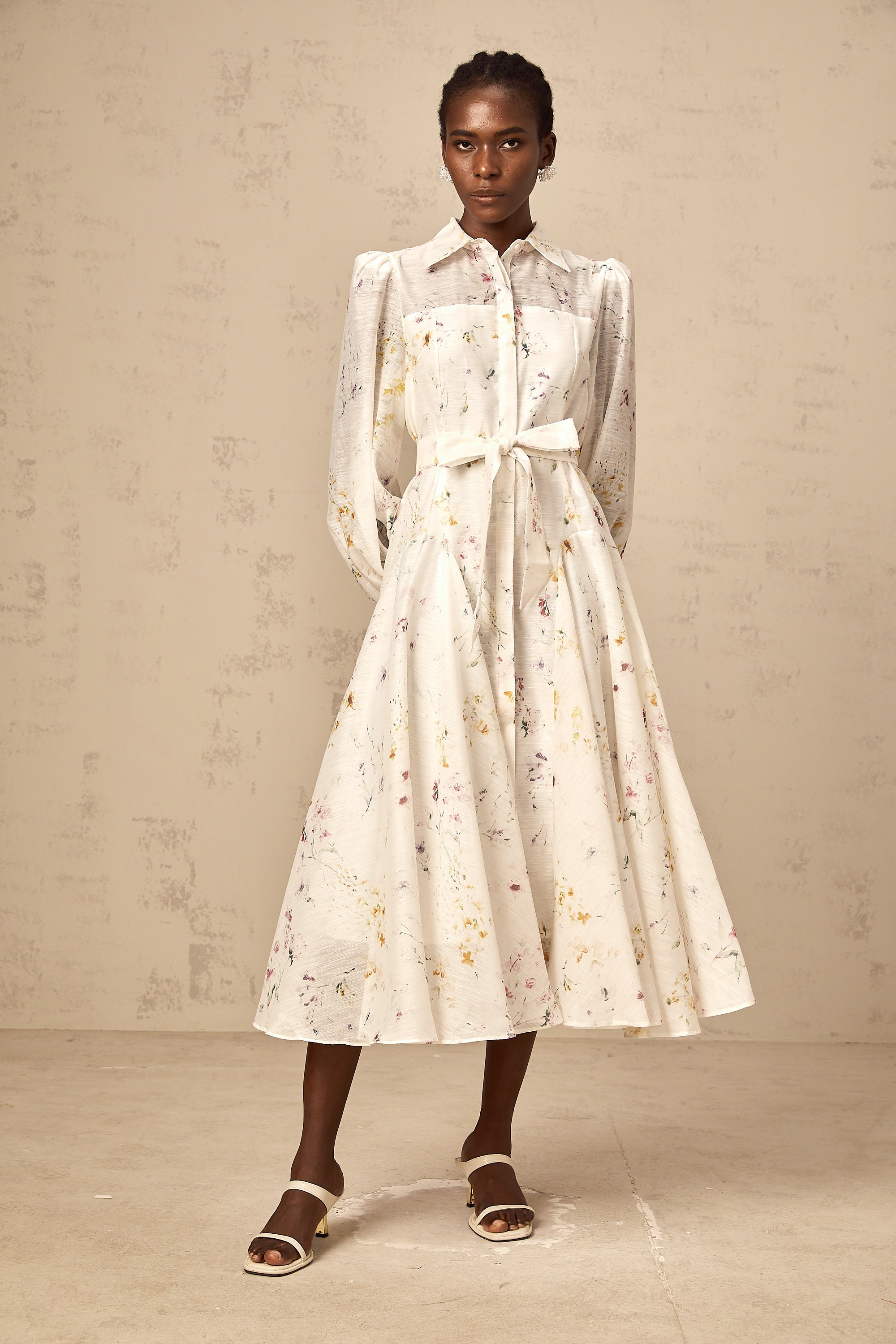 Zoé white floral-print tied midi dress