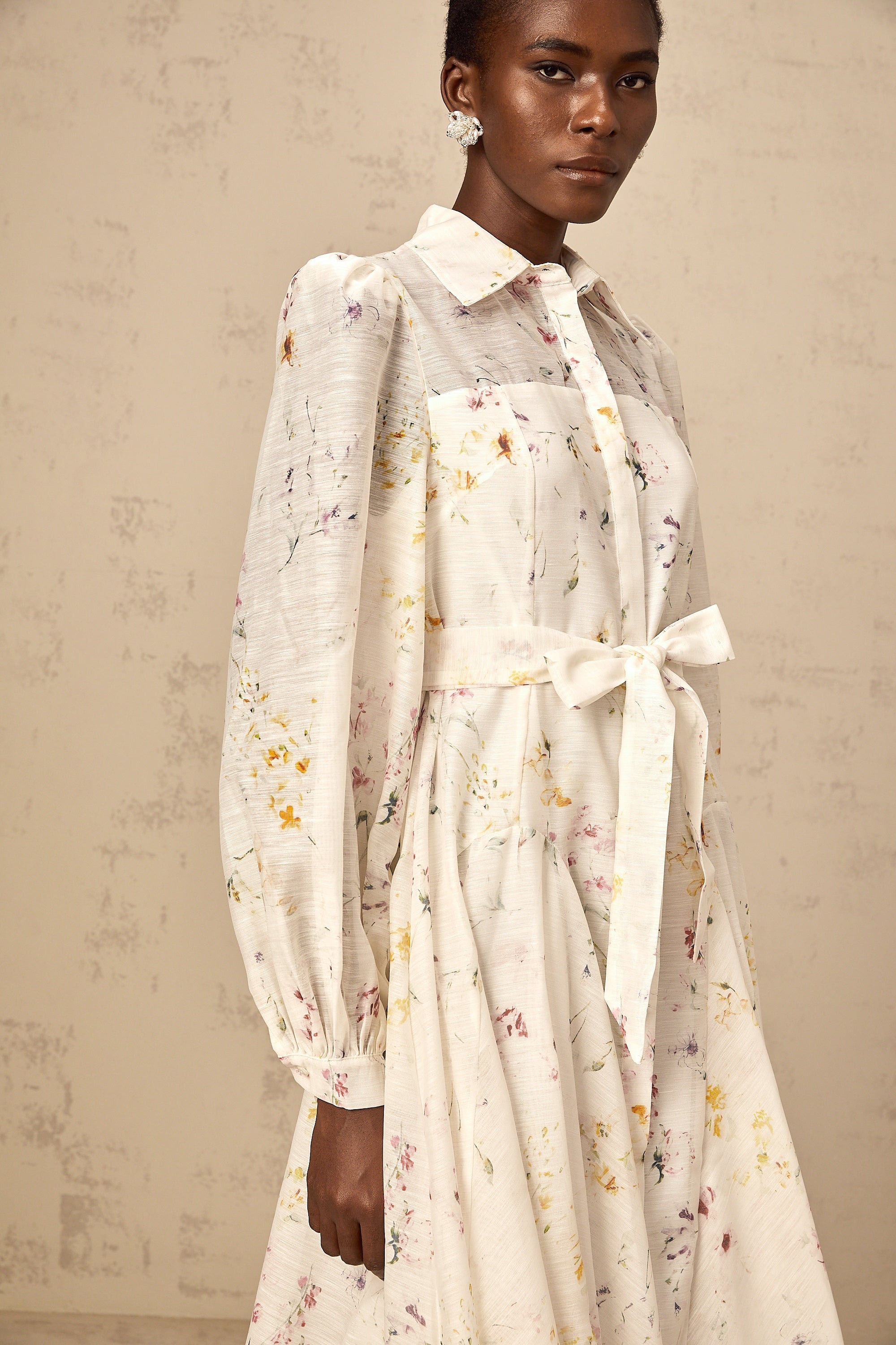 Zoé white floral-print tied midi dress