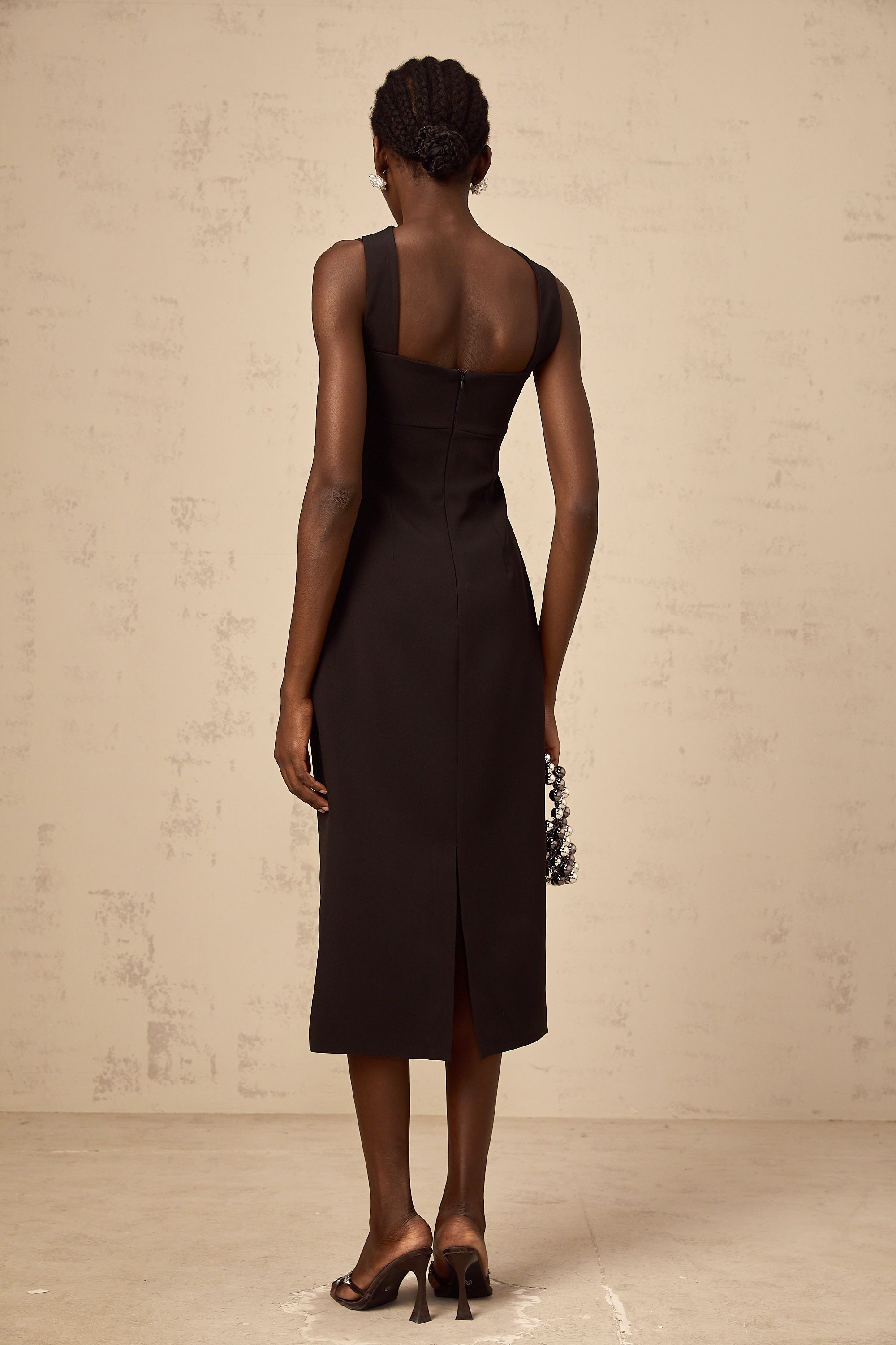Mylene black cut-out midi dress