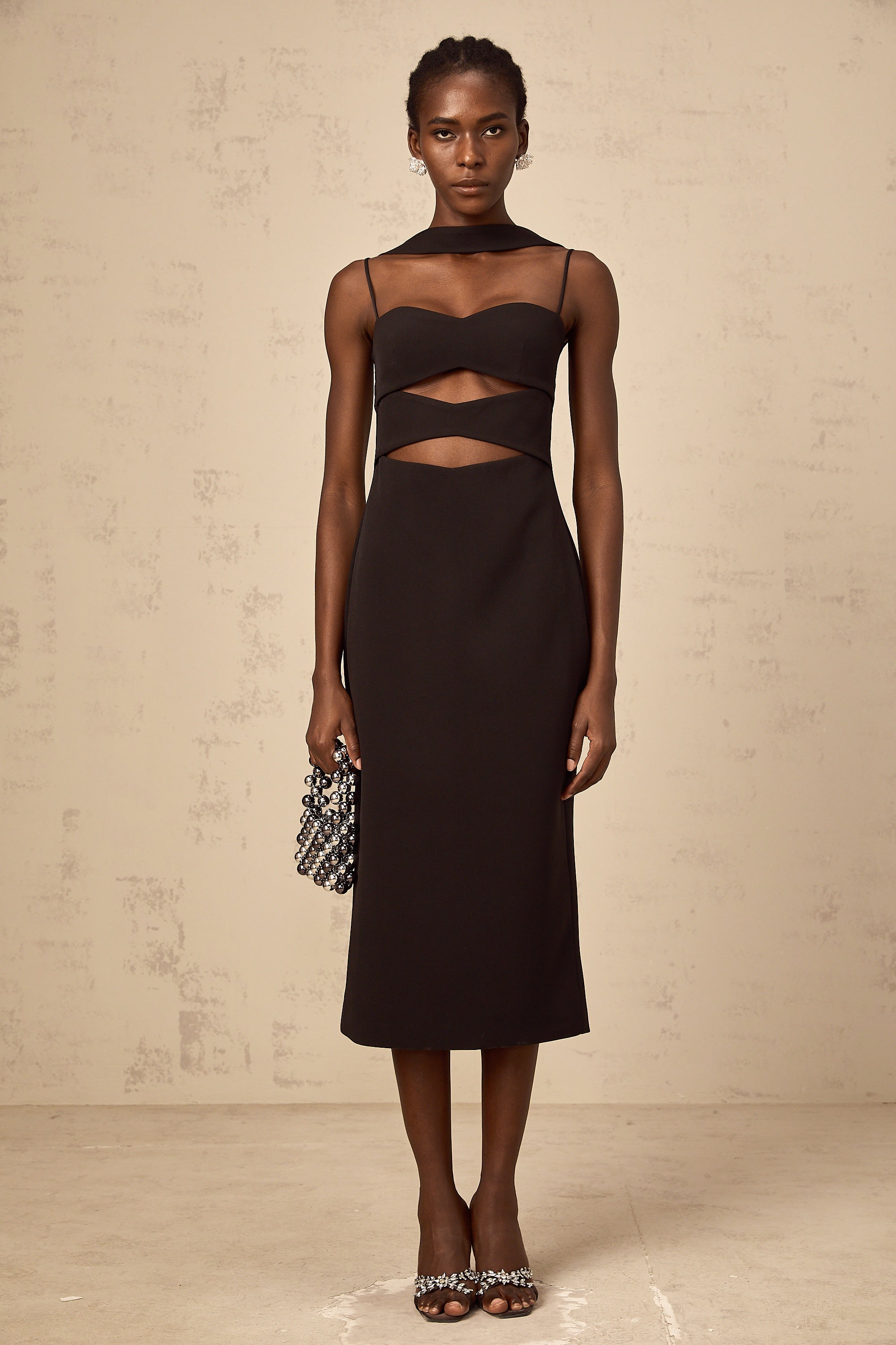 Mylene black cut-out midi dress