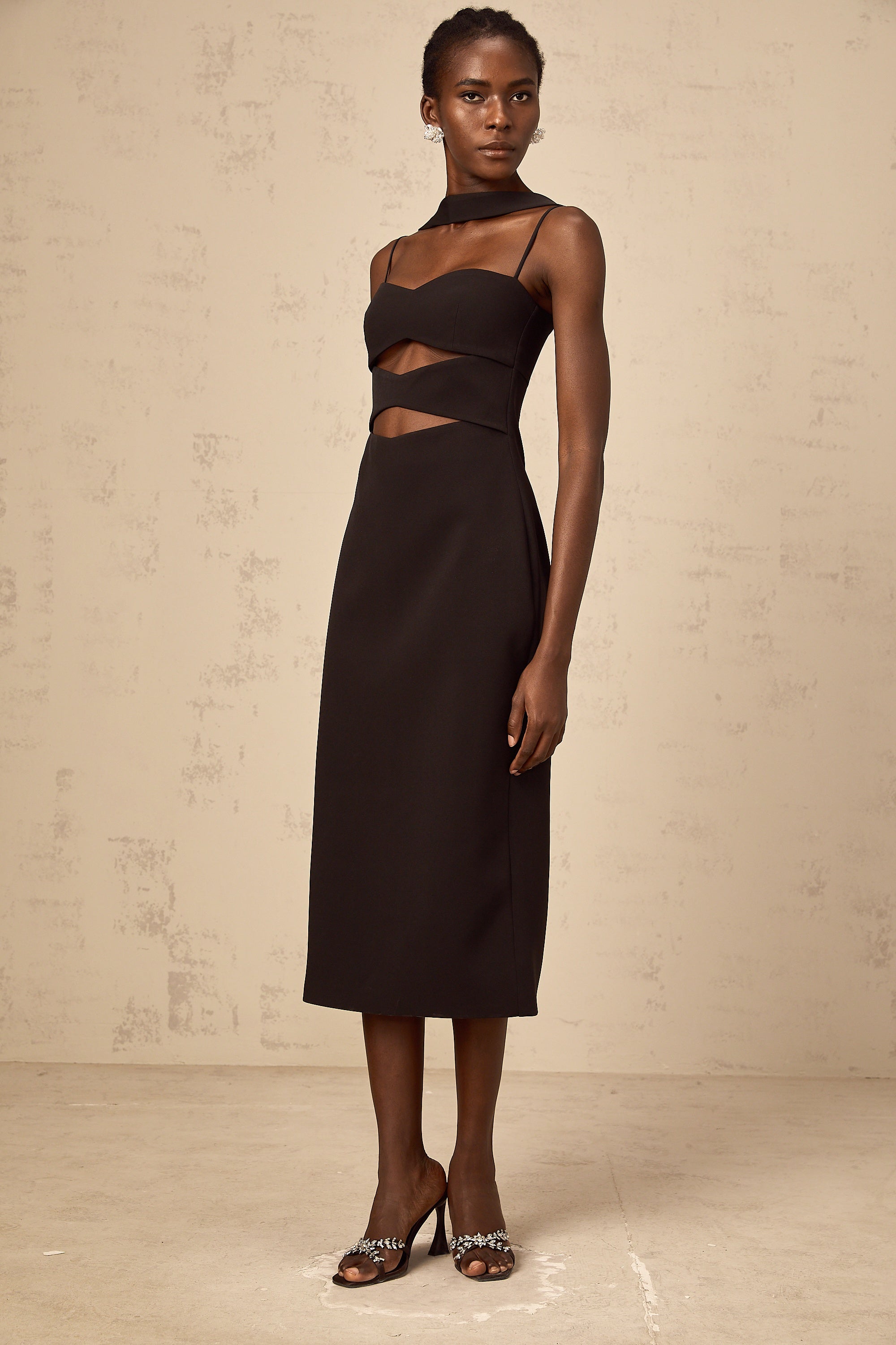 Mylene black cut-out midi dress