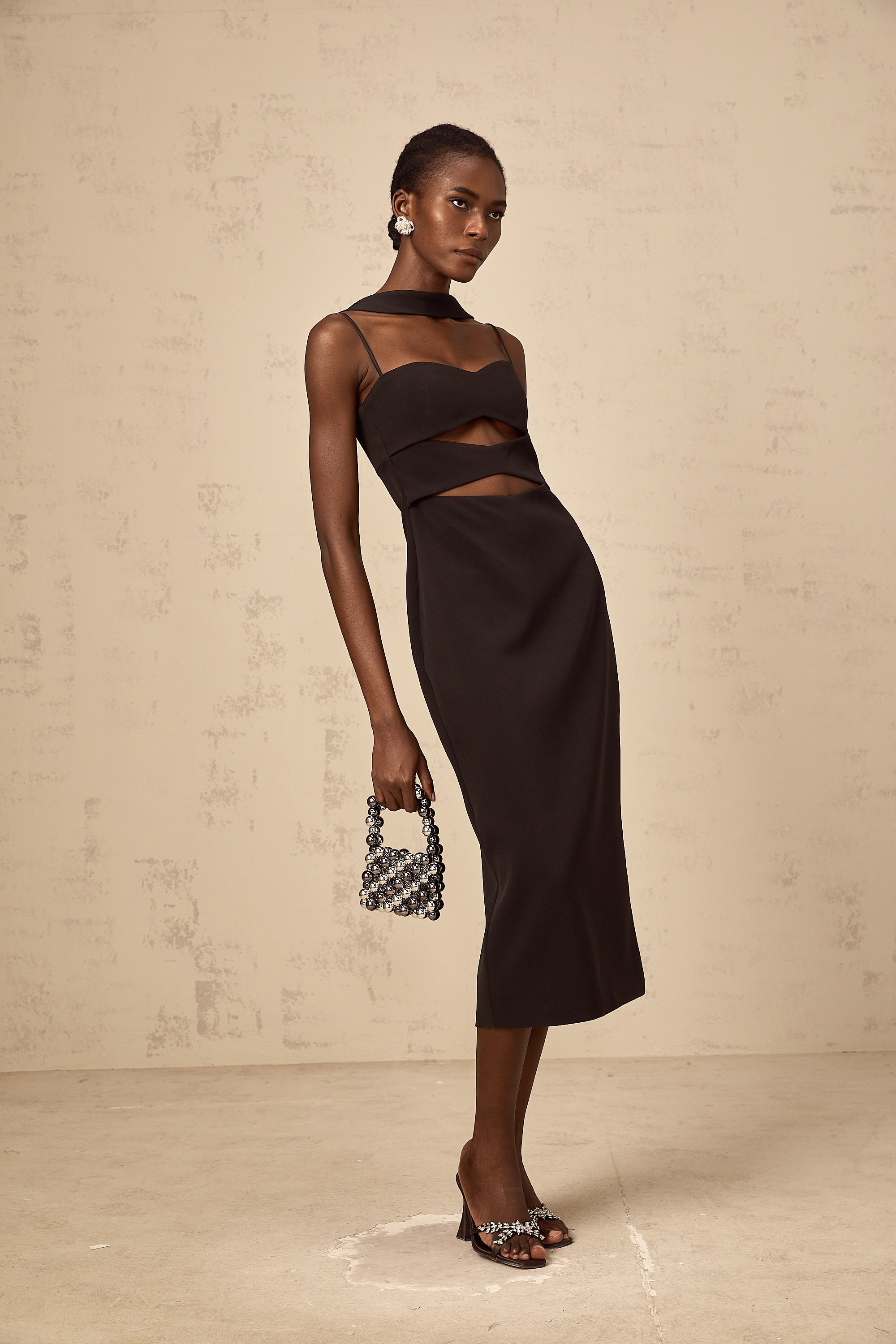 Mylene black cut-out midi dress