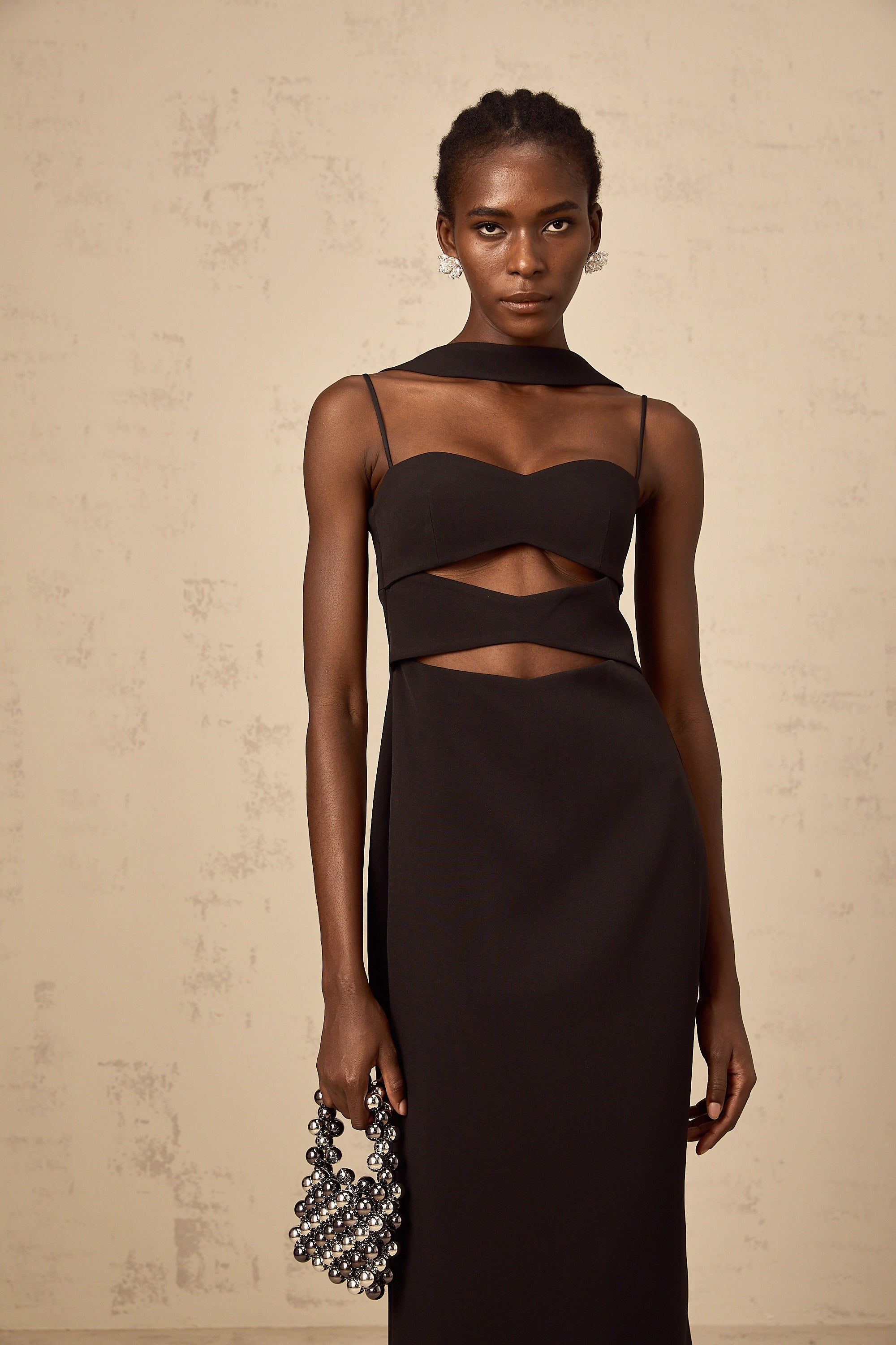 Mylene black cut-out midi dress