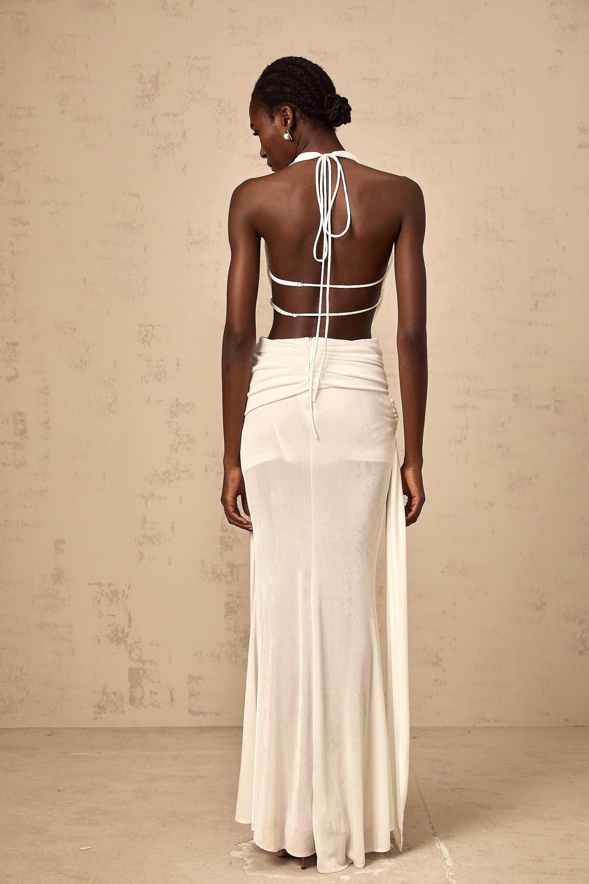 Déotille halterneck backless maxi dress in White