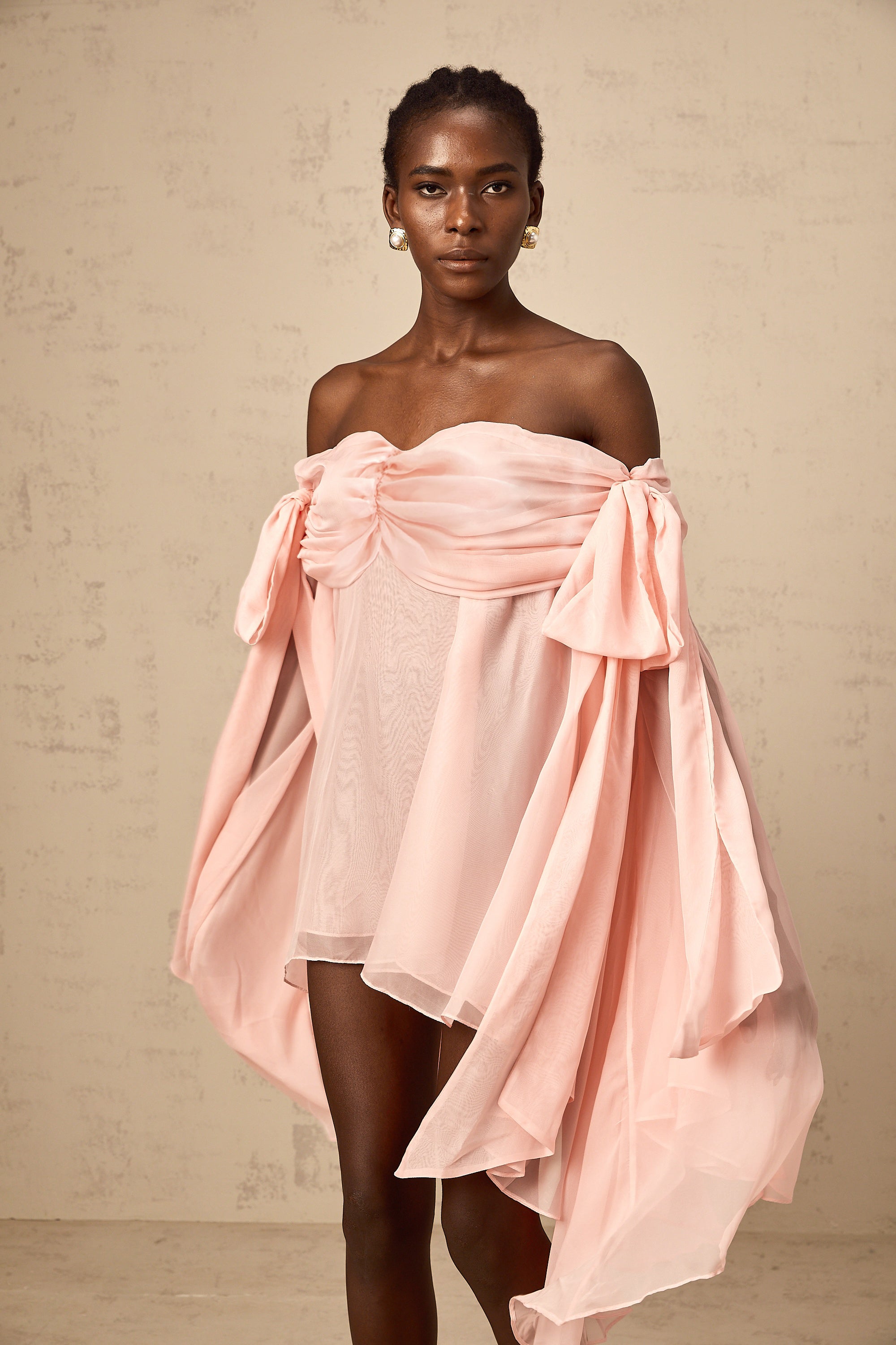 Avril pink bow draped slip mini dress (Final Sale)