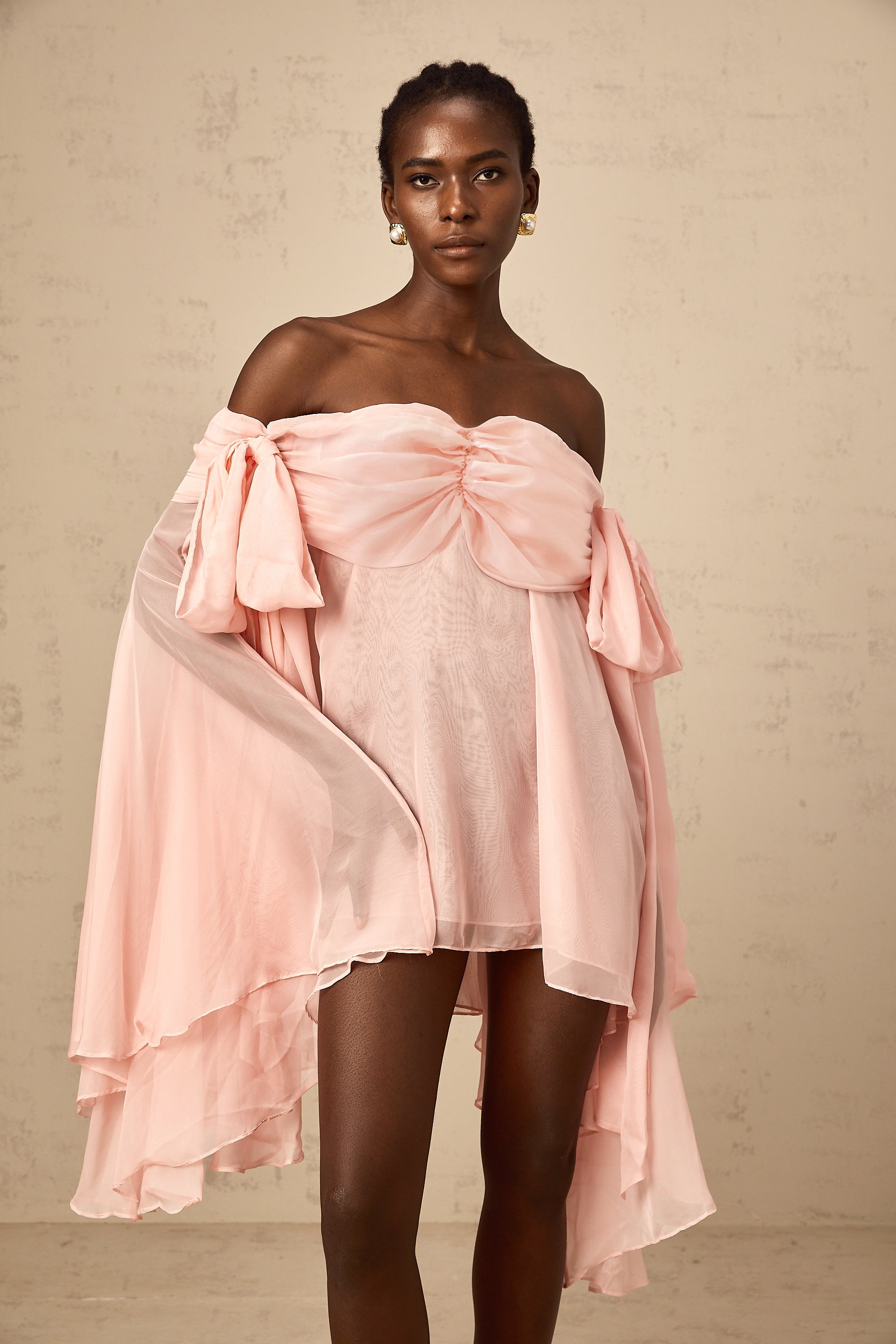 Avril pink bow draped slip mini dress (Final Sale)